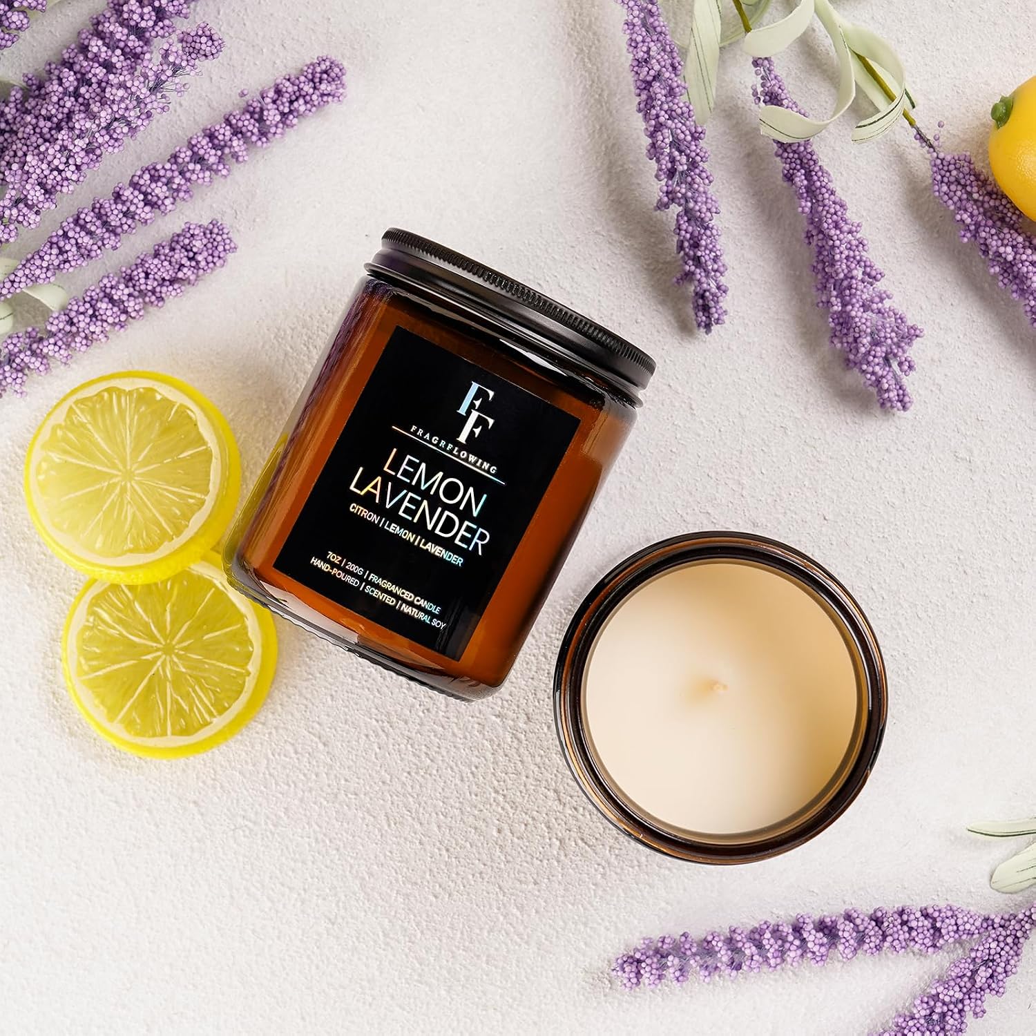 Detalle de Scented Candles for Home: 4-Pack Soy Wax Aromatherapy Candle Gift Set (Lavender/Vanilla/Sandalwood Rose/Moroccan Amber)