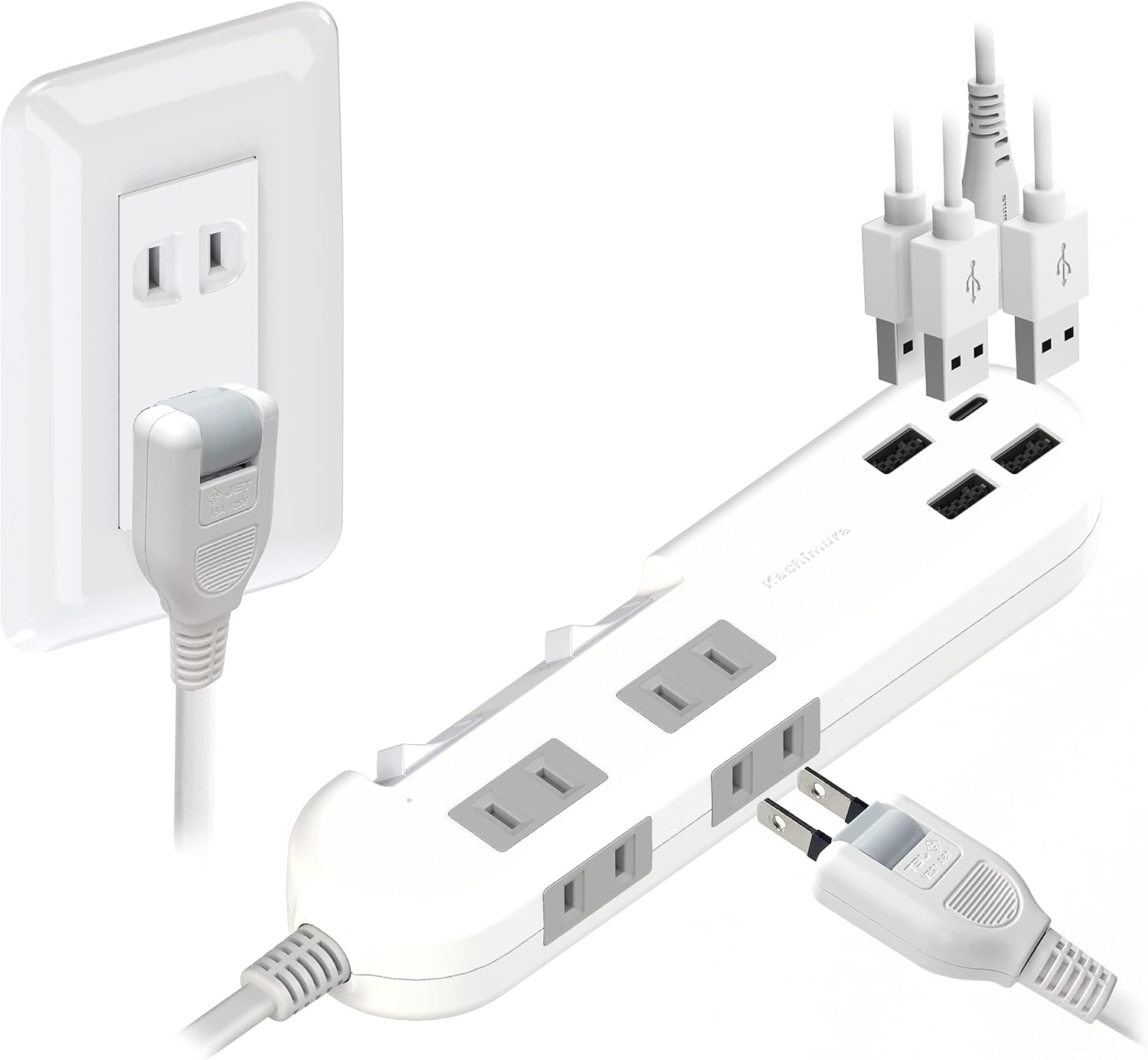 Detalle de カシムラ NAC-022 電源タップ AC4口・USB4ポート 100〜240V対応 スイッチ付き