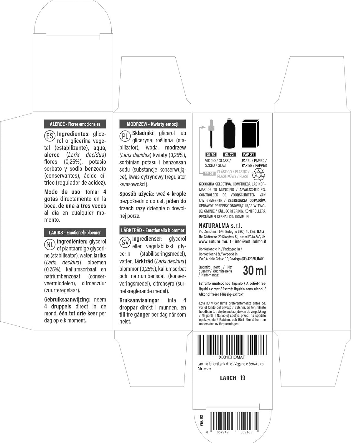 Detalle 1 de Larch (Larix decidua) Fiori emozionali Naturalma in Gocce 30 ml – Estratto liquido analcoolico