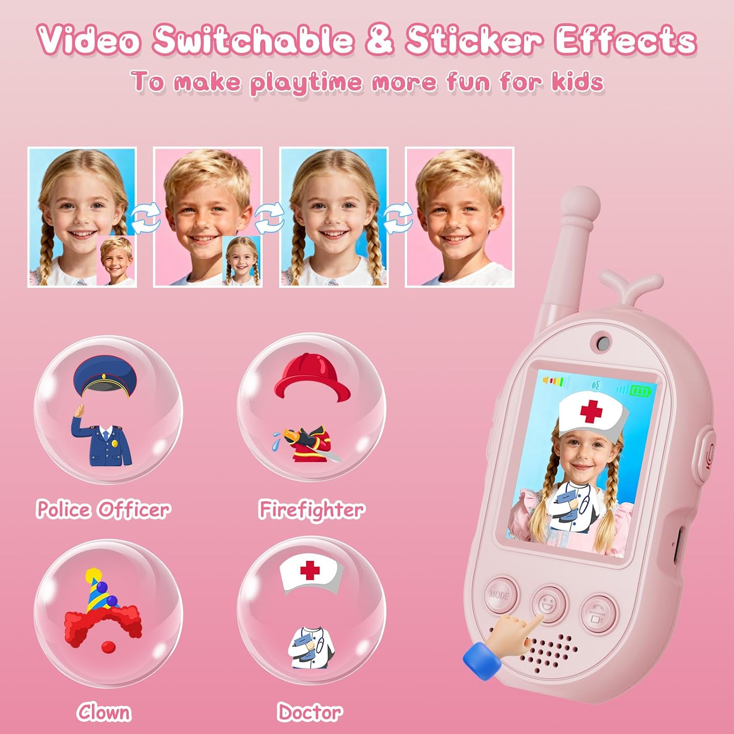 Detalle de Walkie Talkie Kinder 2er Set mit Video-Display – Wiederaufladbare Funkgeräte für Abenteuer im Freien
