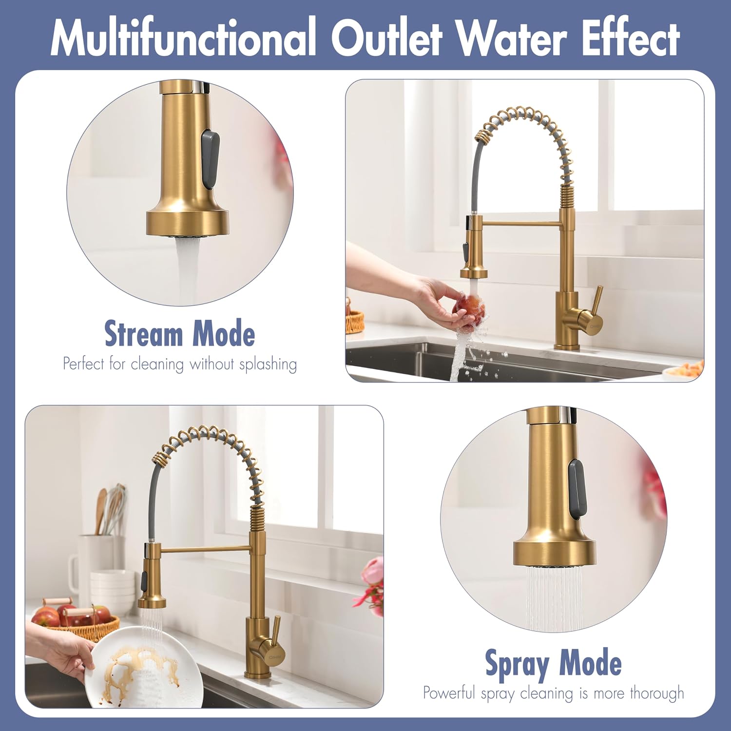 Thumbnail 3 de GIMILI Kitchen Faucet with Pull-Down Sprayer — Brushed Gold, Single Hole Stainless Steel