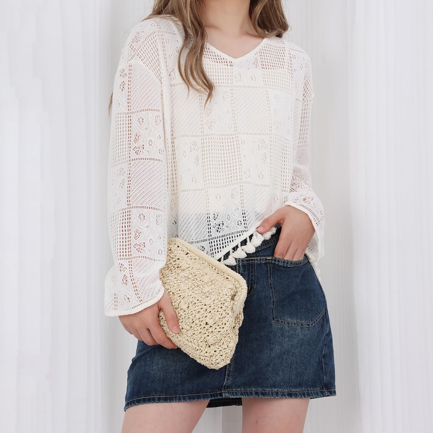 Detalle 2 de Jywmsc Straw Clutch Purse for Women – 2025 Woven Rattan Beach Bag