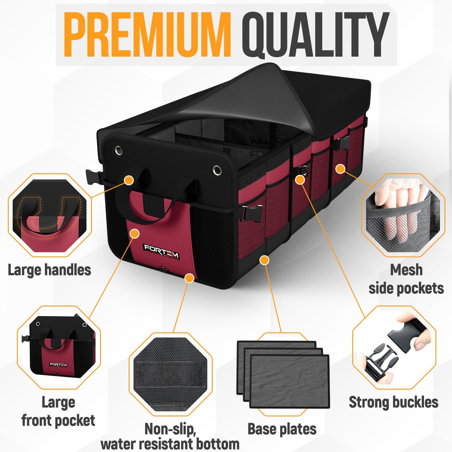 Detalle 2 de FORTEM Car Boot Organiser (90L) – SUV boot tidy with collapsible, multi-compartment storage