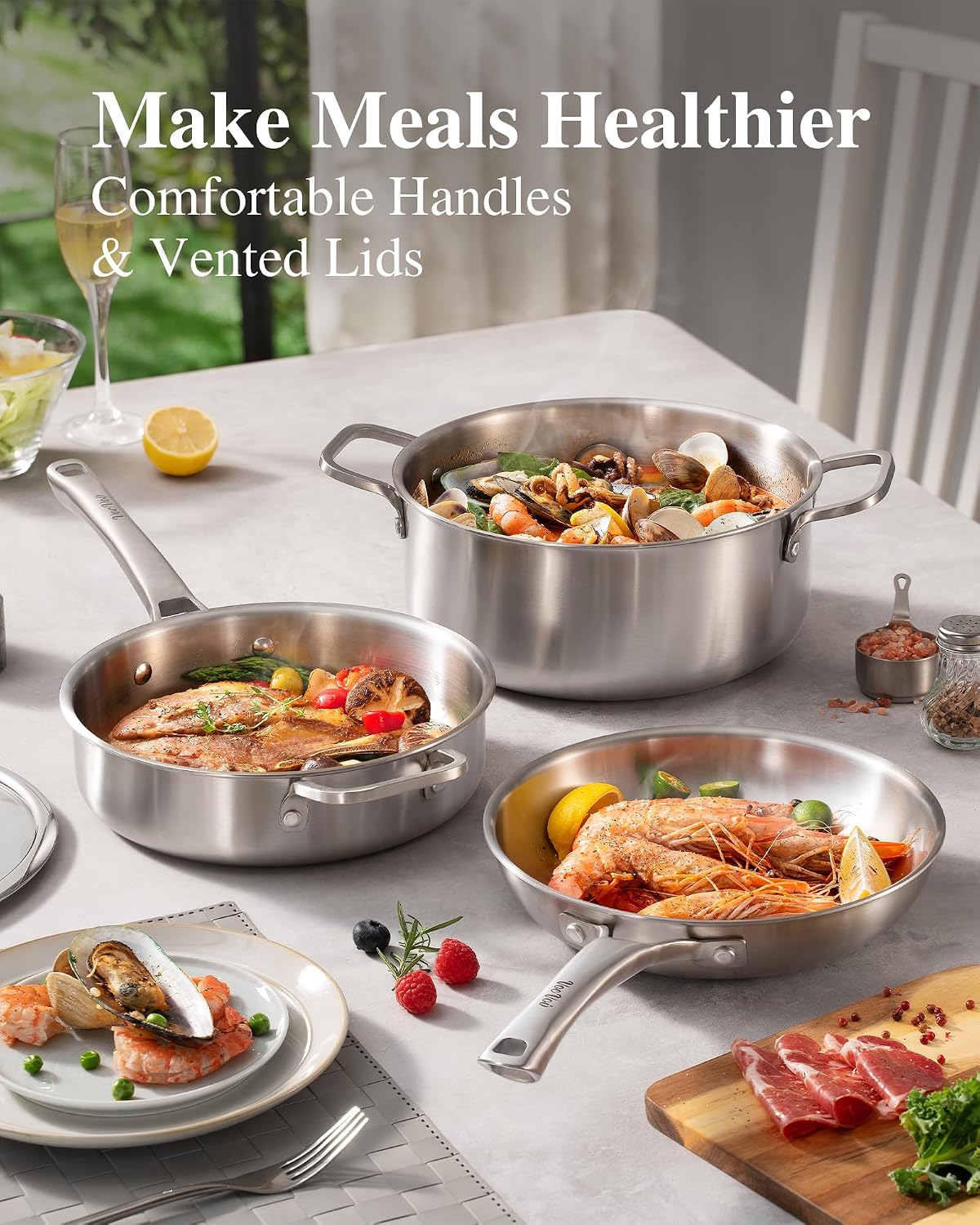 Detalle 1 de Tri-Ply 10-Piece Stainless Steel Cookware Set