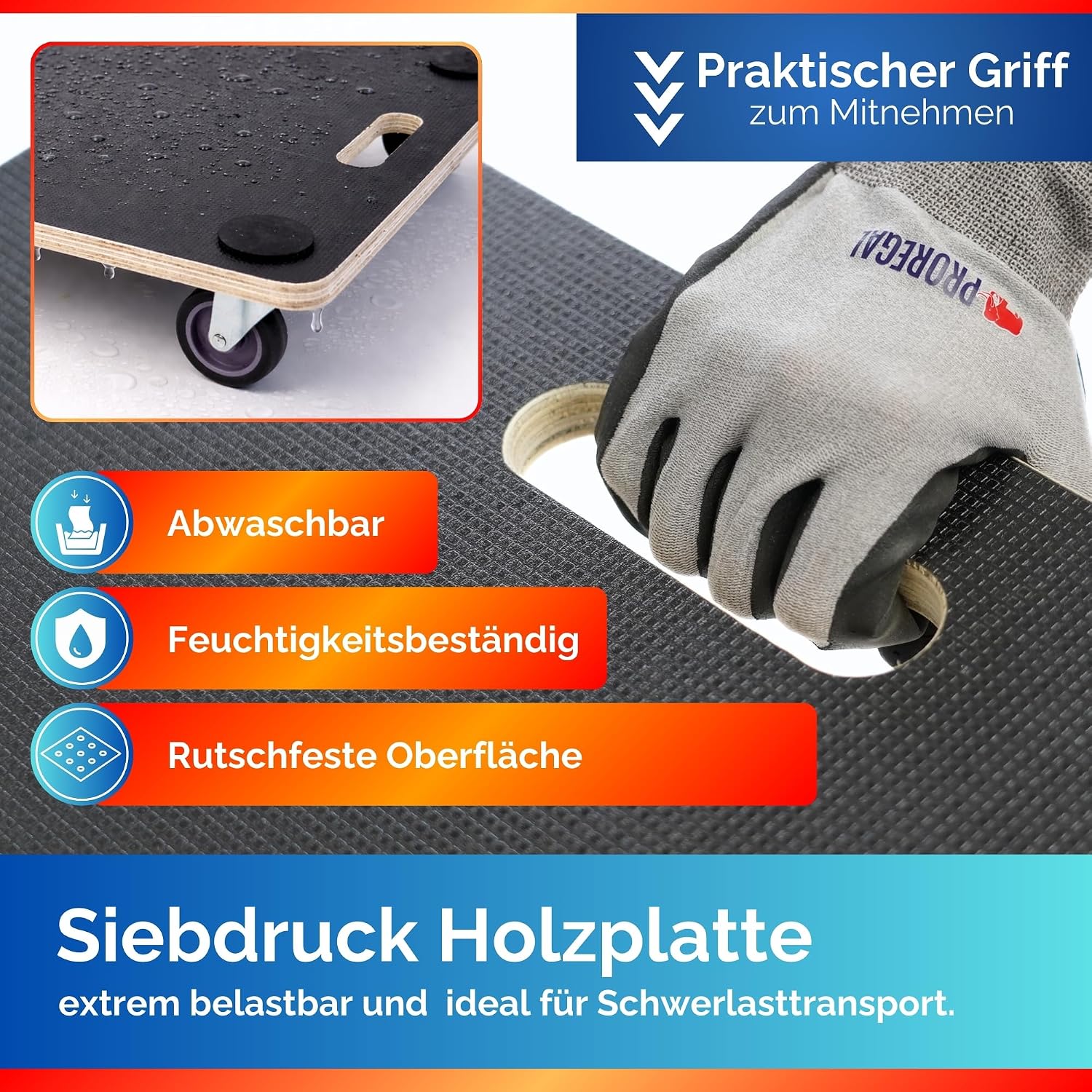 Thumbnail 6 de PROREGAL 2er Set Profi Transportroller HERCULES (50 x 50 cm) bis 150 kg – Schwerlast-Rollbrett mit Griff