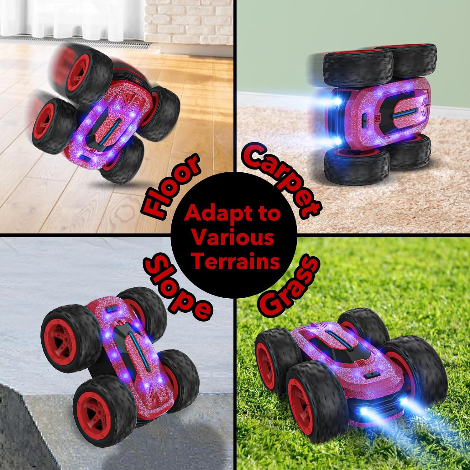 Detalle de Vrxeqi NO.1810 4x4-stuntwagen met ledverlichting en 360°-rotaties