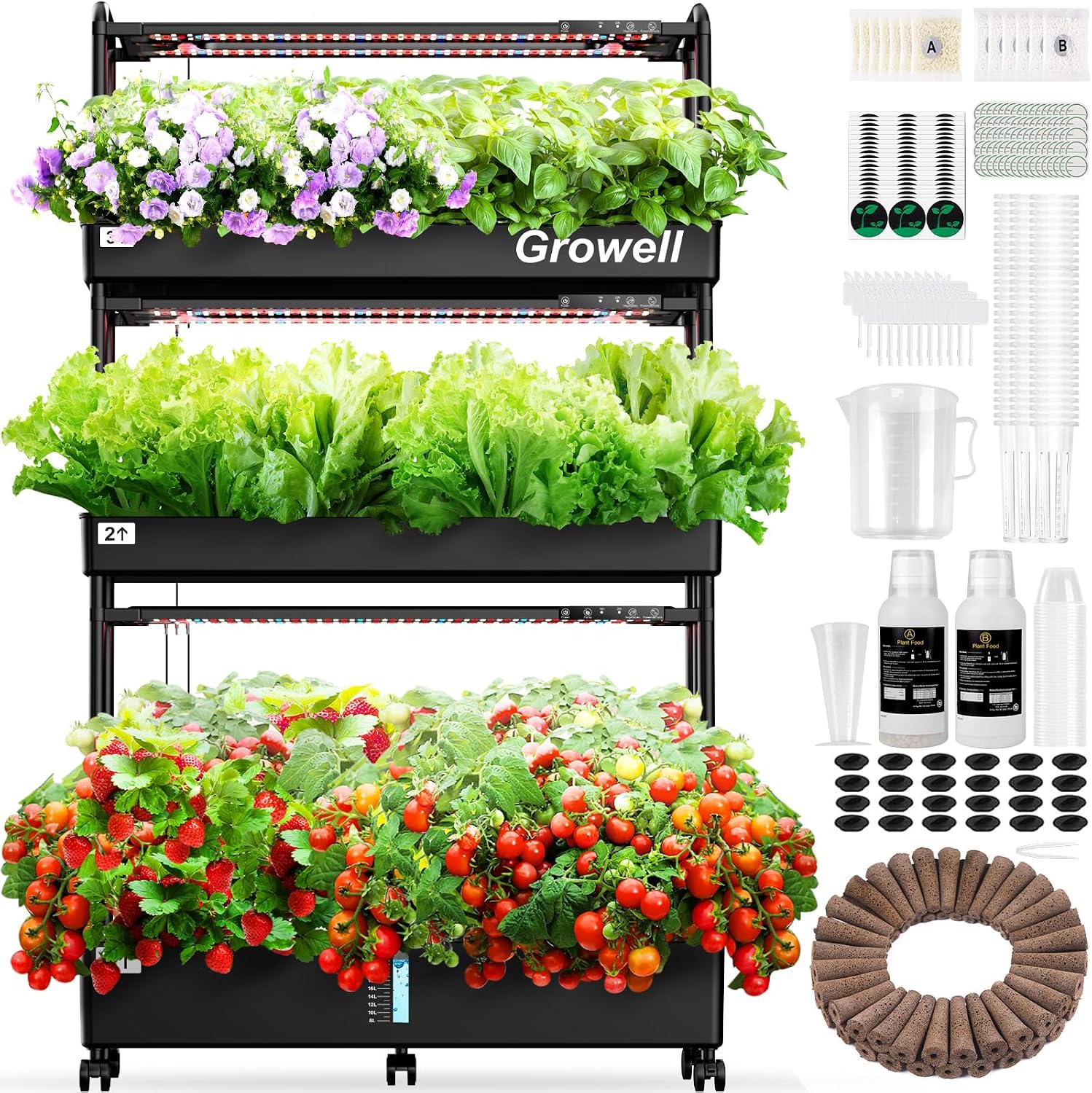 Detalle de Growell 90-Pod Vertical Hydroponic Garden with 40 L Tank and Grow Lights
