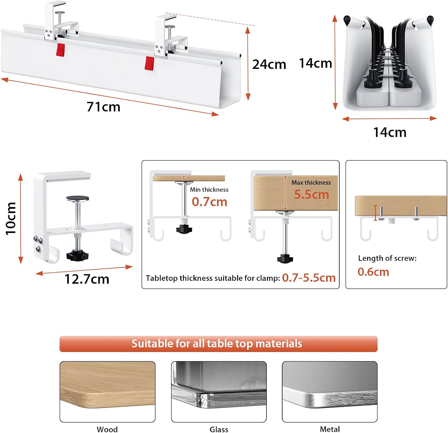 Thumbnail 4 de Univivi Kabelkanal für Schreibtisch-Unterseite (70 cm) ohne Bohren – Kabelmanagement für Büro und Zuhause