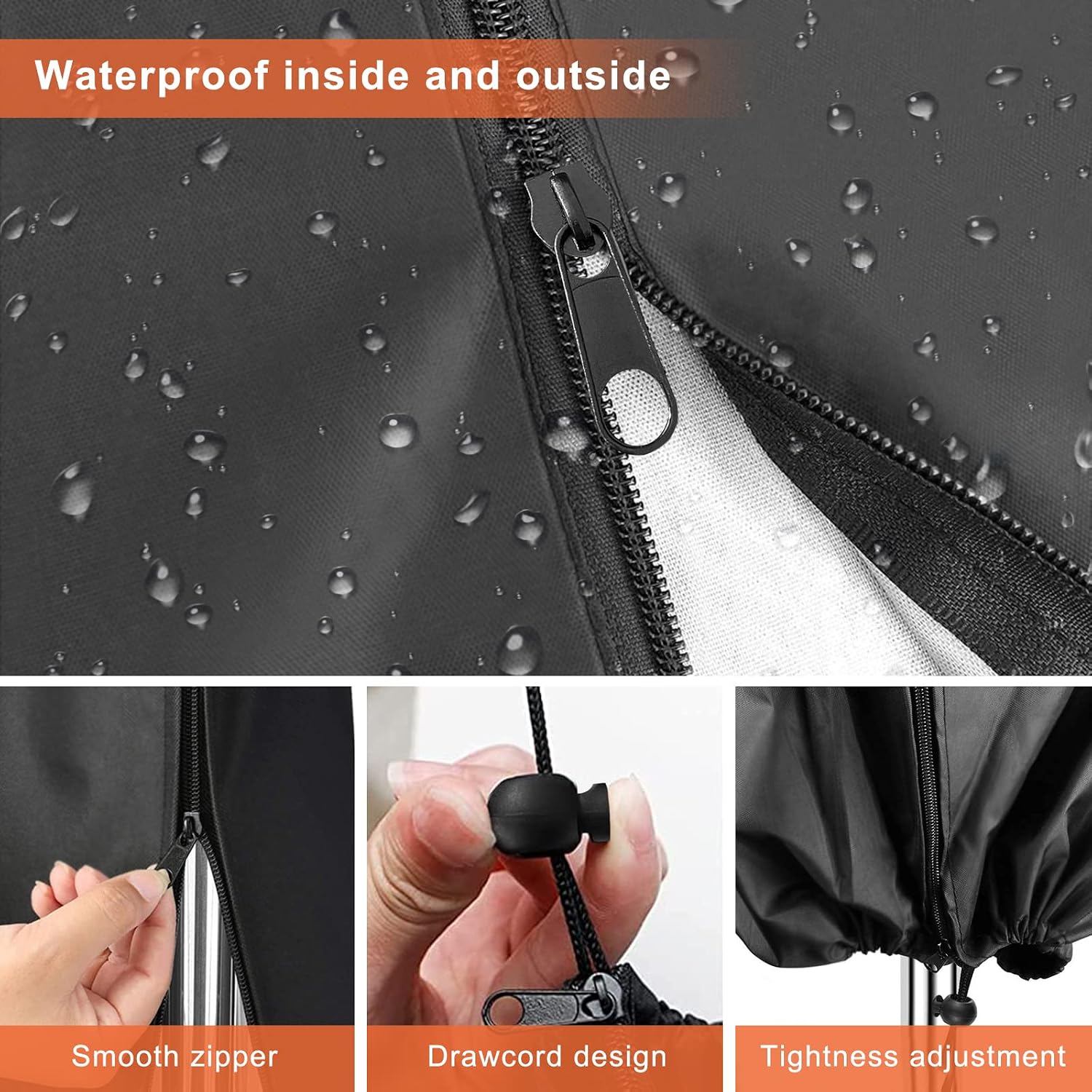 Detalle de Newthinking Rotary Washing Line Cover (420D) waterproof rotary dryer cover with zip, 168x16x16cm, black