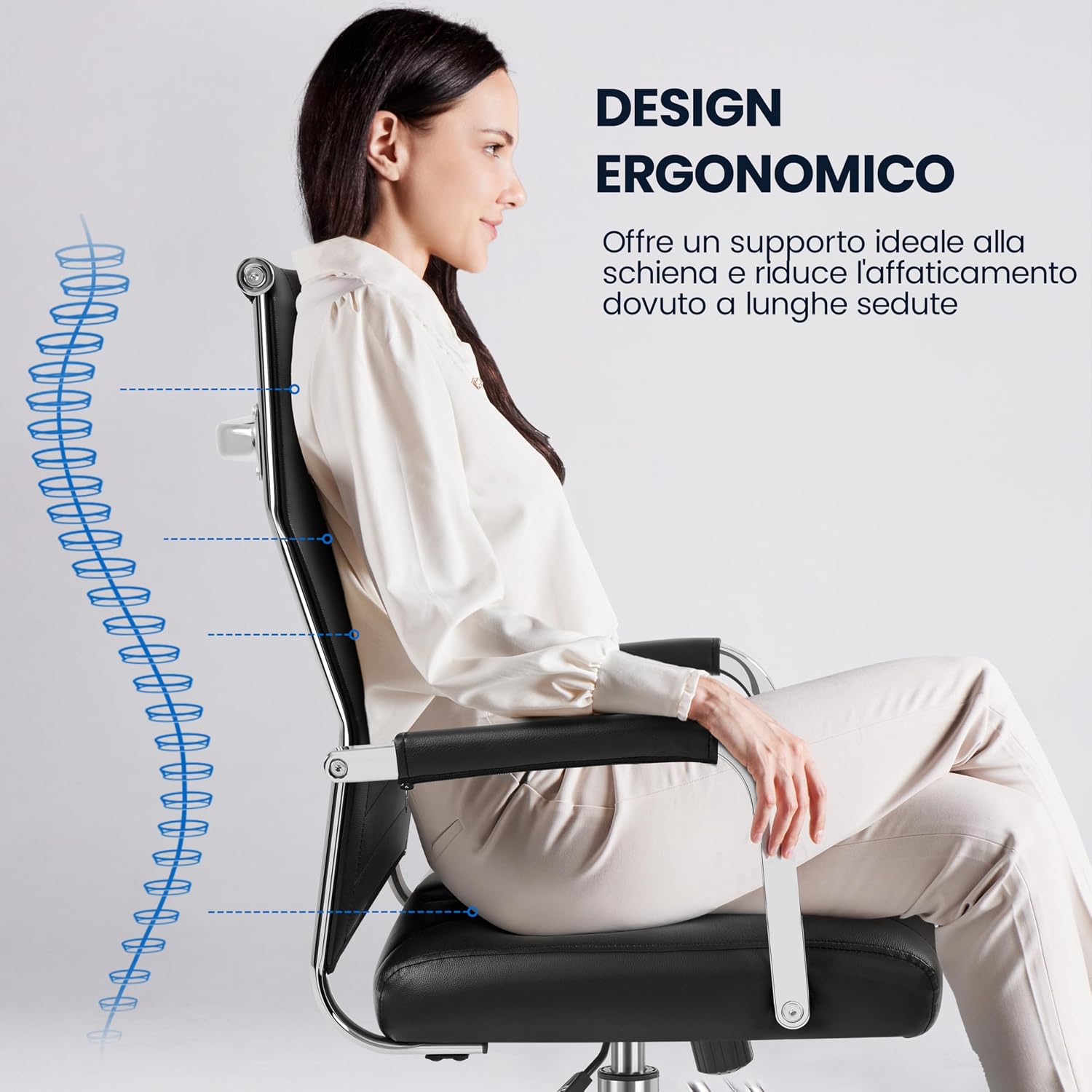 Thumbnail 3 de Yaheetech sedia da ufficio ergonomica con schienale alto reclinabile e seduta regolabile, portata 136 kg, nera