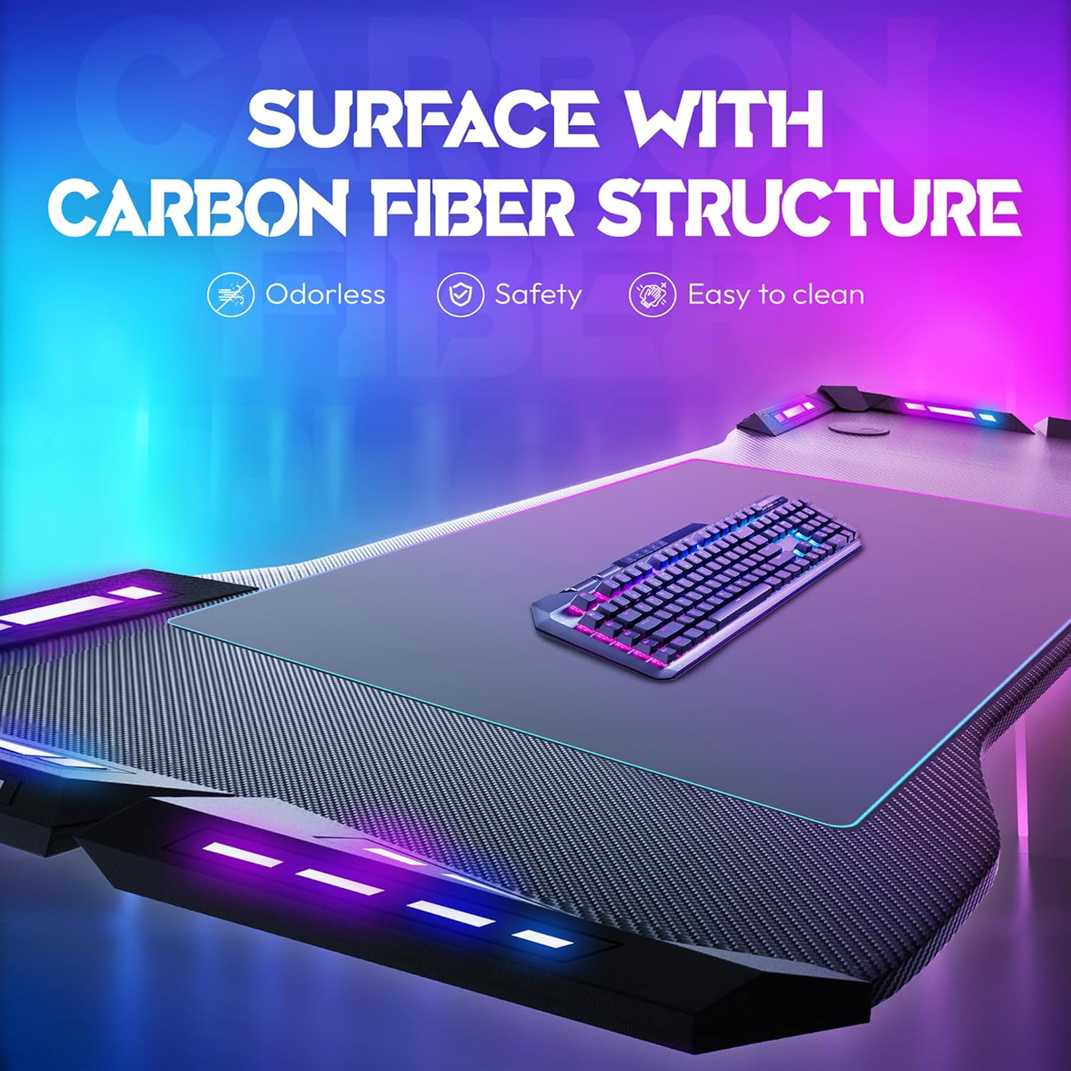 Thumbnail 6 de LZQ Computertische Gaming Desk, 120 x 60 cm, RGB Lighting, Carbon Fibre Surface