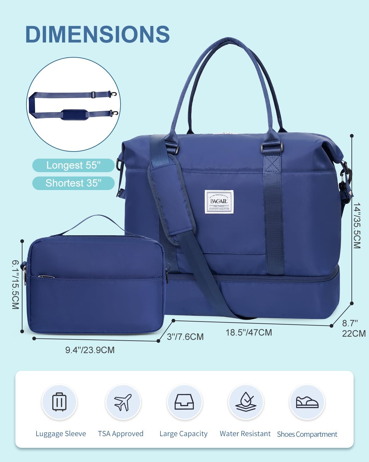 Thumbnail 6 de BAGAIL Travel Duffel Bag with Extra Bottom Storage: Wet/Dry Separation, Separate Toiletry Bag & Versatile Weekender