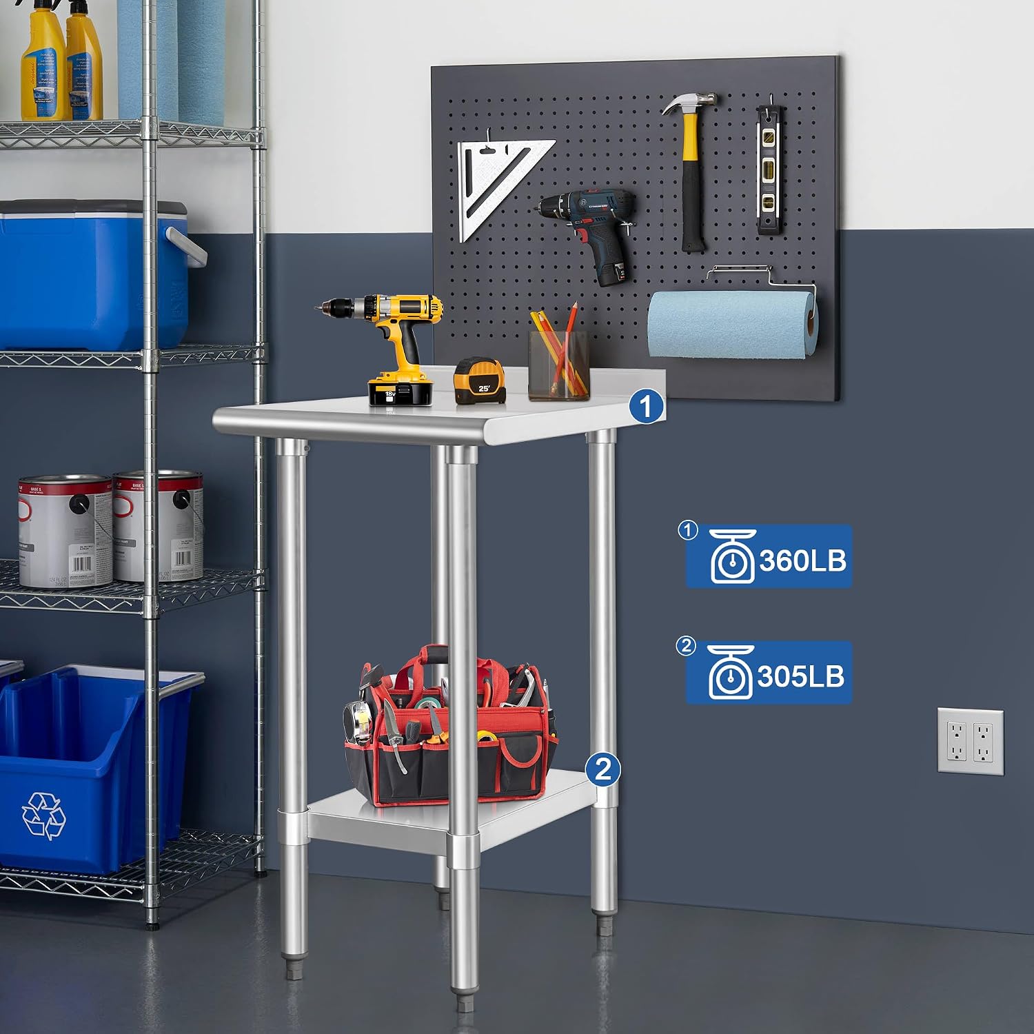 Thumbnail 2 de HARDURA Stainless Steel Commercial Work Table 24x18 with Undershelf, 2" Backsplash, NSF 430
