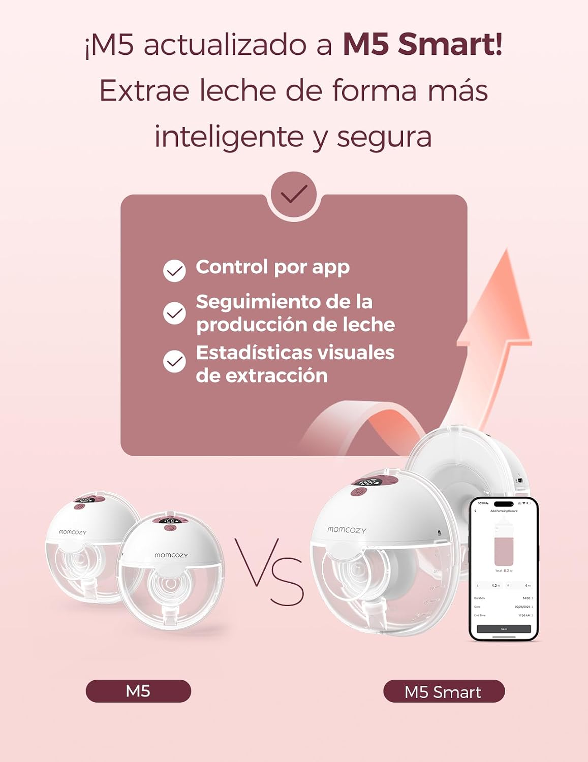 Detalle de Momcozy M5: Sacaleches Eléctrico Manos Libres con App, 3 Modos y Brida 24 mm