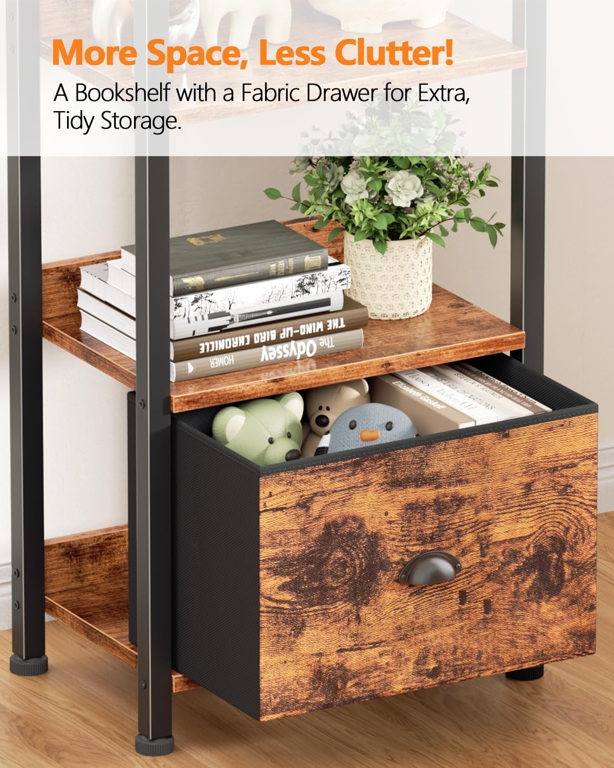Detalle 2 de Furologee BS006-6T 6-Tier Bookshelf with Drawer, Rustic Brown