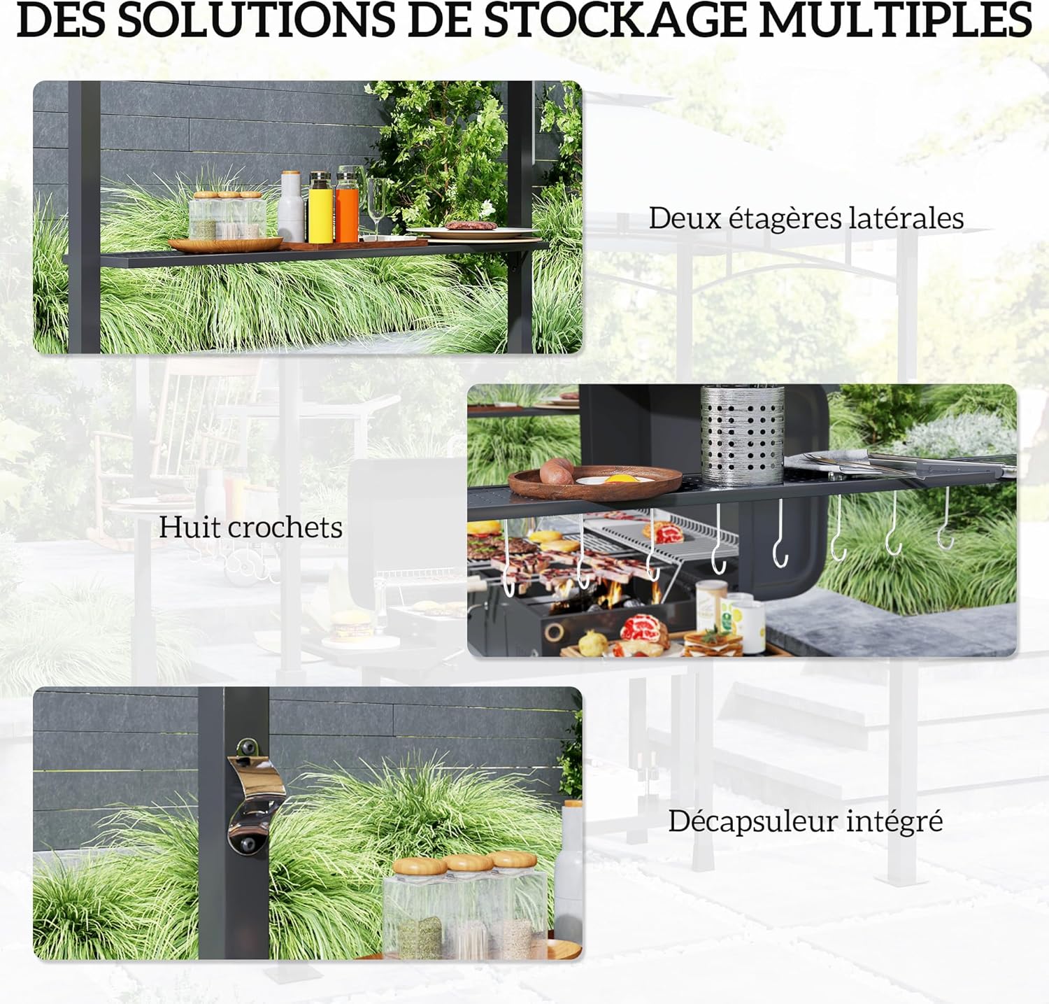 Thumbnail 3 de Outsunny Tonnelle de Barbecue à Deux Niveaux – Auvent avec LED et Étagères Latérales, 240 x 150 x 250 cm, Gris foncé