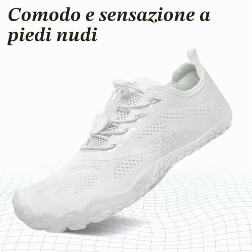 Detalle de SAGUARO Scarpe Barefoot Minimaliste Uomo Donna Multisport — Bianco, 47 EU