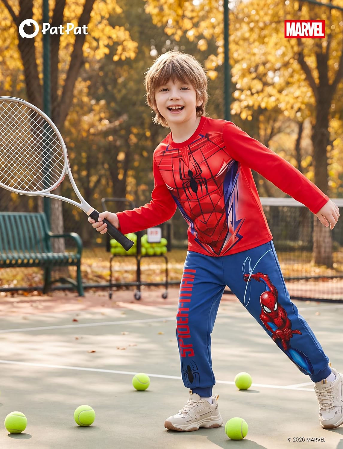 Detalle 2 de Disney Teen Boy Long Crewneck Sweatshirt Pants Spider-Man Sweatsuit Set, Ages 2–9