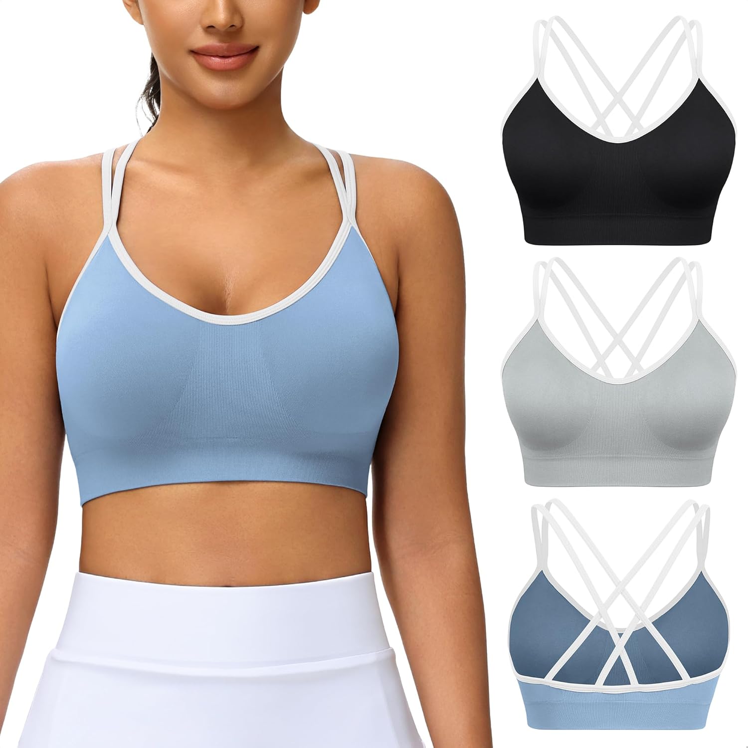 Thumbnail 6 de VEQKING Women's Cross Back Padded Strappy Medium Support Sports Bra (3 Pack)