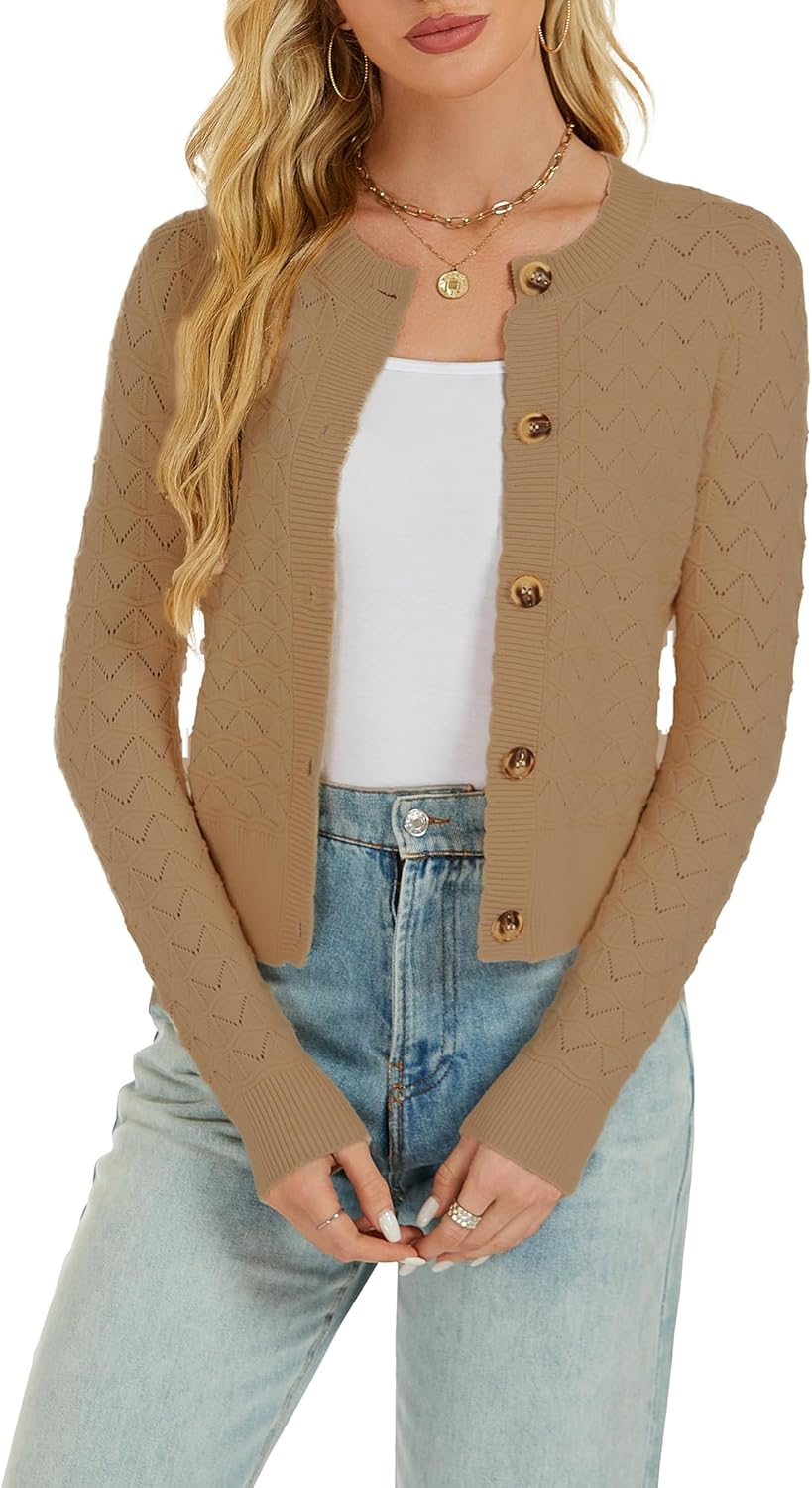 Thumbnail 6 de Enjyam Damen Strickjacke Elegant – weicher Rundhals-Cardigan mit Knöpfen