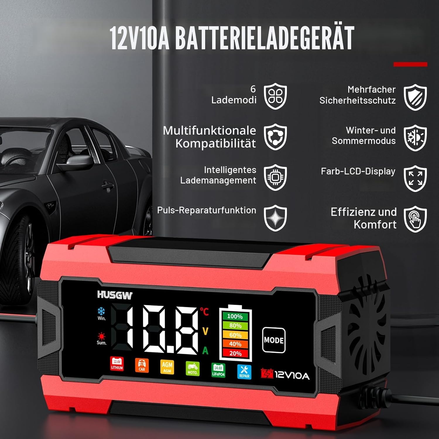 Thumbnail 1 de 10A Autobatterie Ladegerät 12V LiFePO4