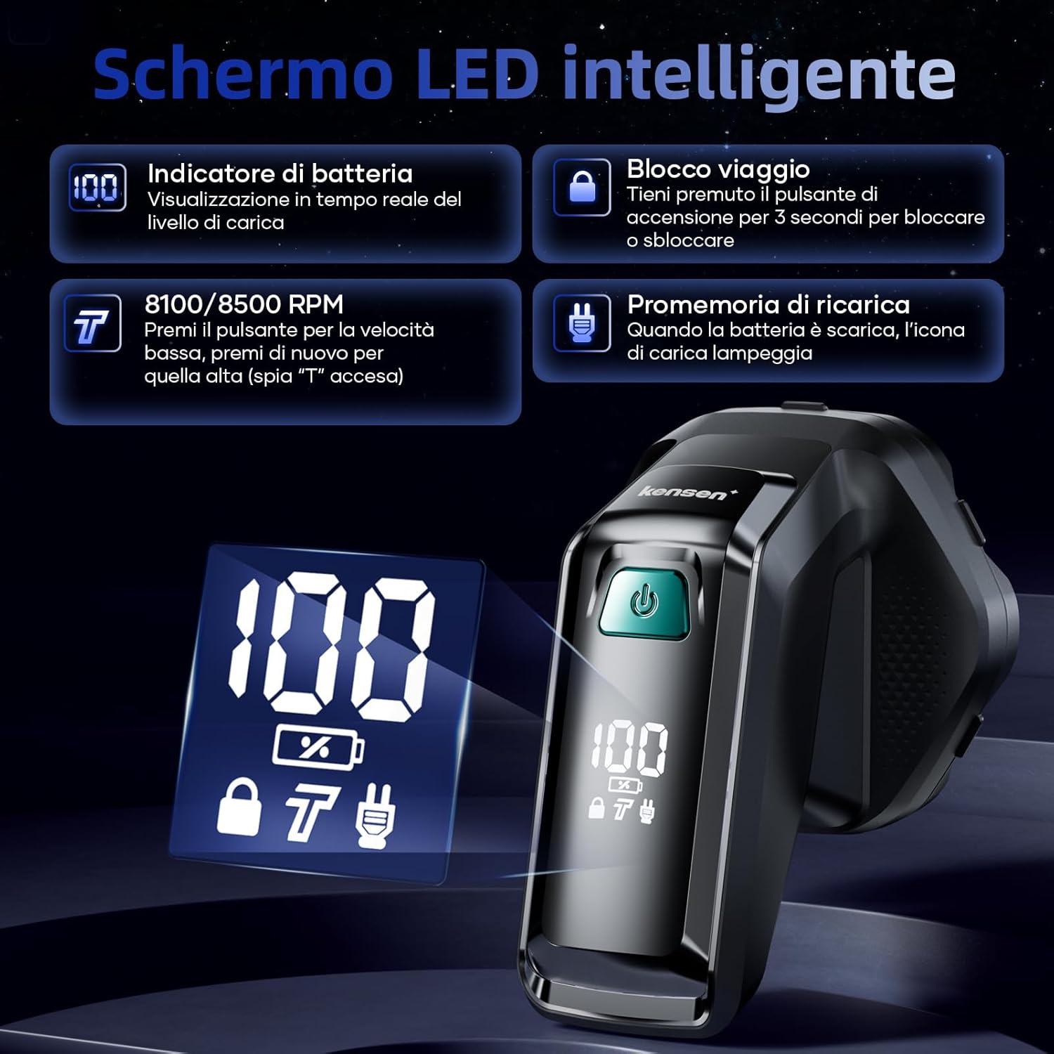 Detalle 2 de kensen 7D Rasoio Testa Calva Uomo 100 min autonomia
