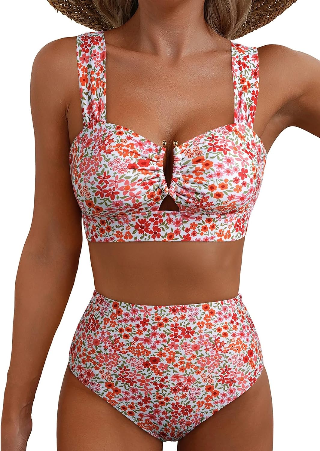 Detalle de Herseas Women's 2 Piece U Wire Cutout Bikini Sets – Floral Print, High Waisted Swimwear (2026 Summer)