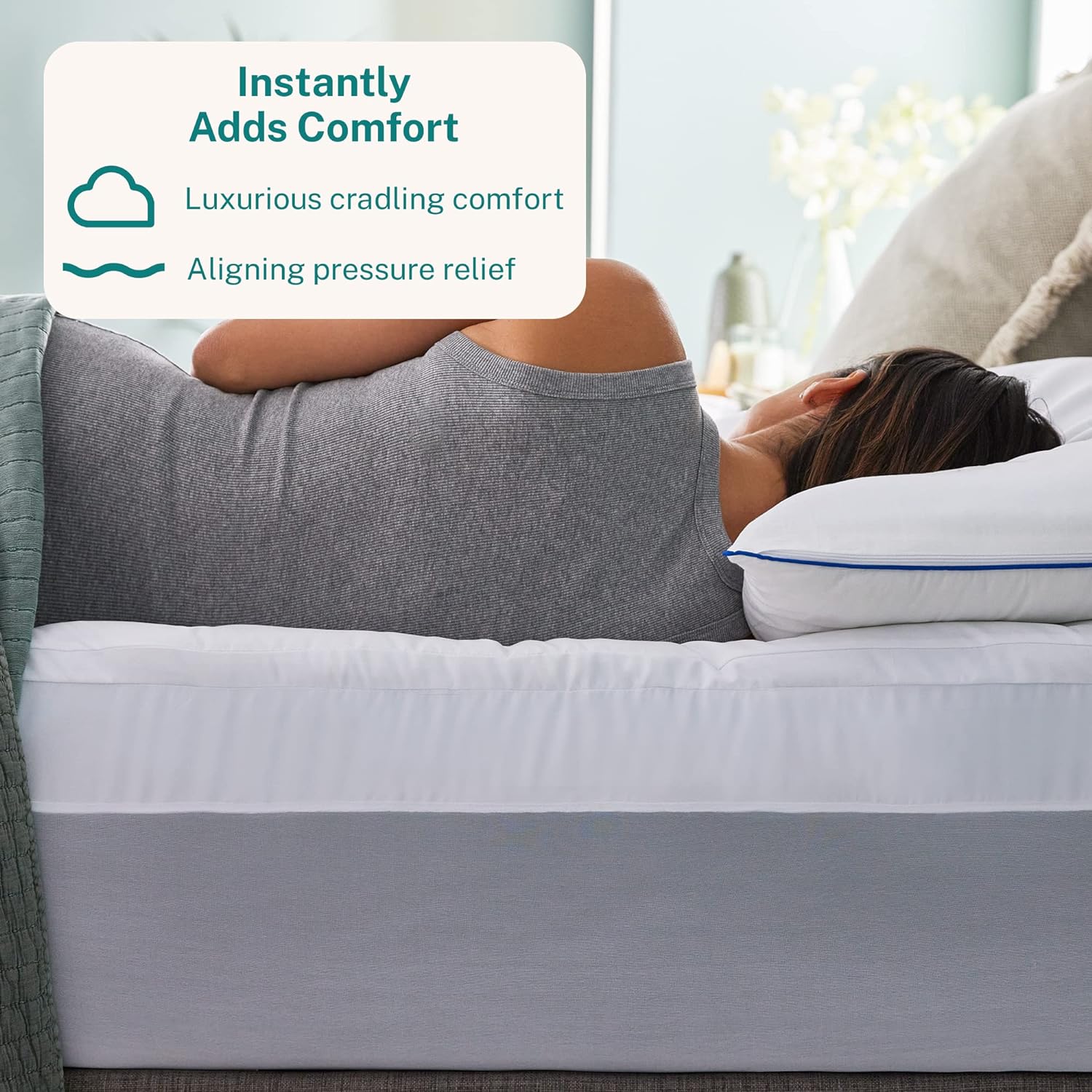 Thumbnail 1 de Sleep Innovations Dual Layer 4 Inch Memory Foam Mattress Topper (Queen) with 3 Inch Cooling Gel Foam + Removable Pillow Top Cover