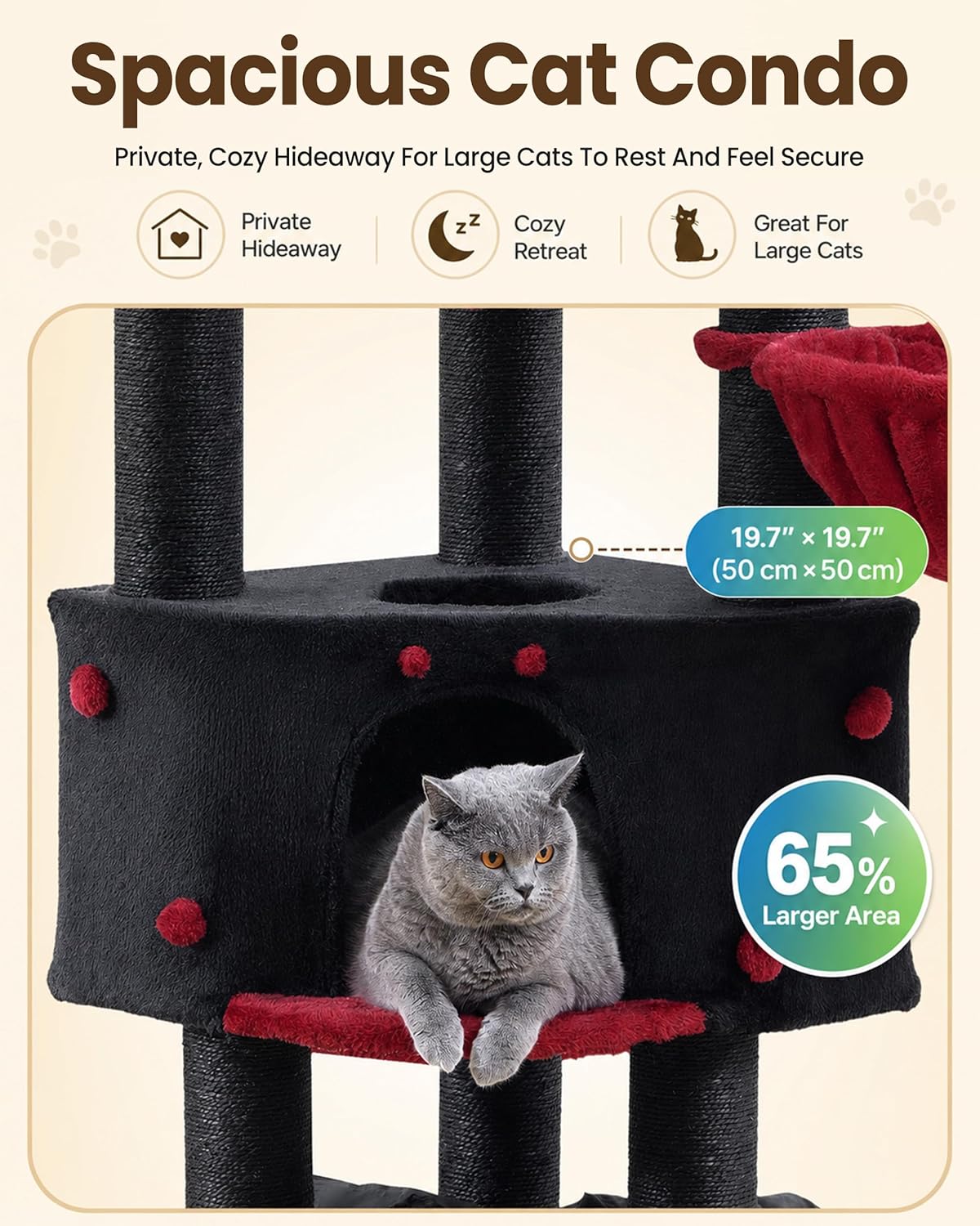 Detalle de Cat Tree Tower for Large Cats Adult - 60 Inch XXL Heavy Duty, Extra Wide Scratching Posts, Condo & Hammock Perch