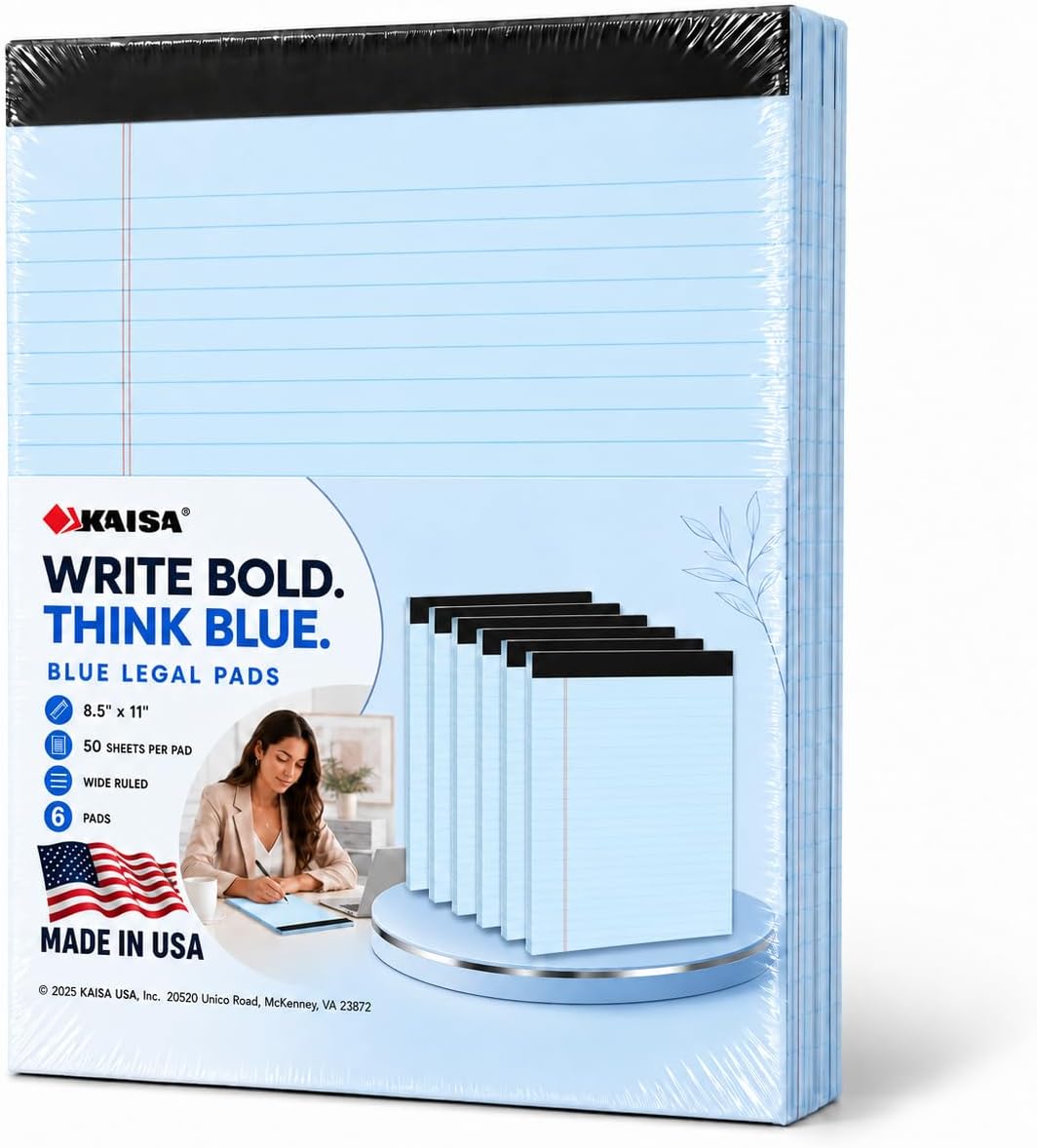Detalle de KAISA Blue Legal Pads, 8.5 x 11-Inch, Wide-Ruled, Perforated, 6-Pack