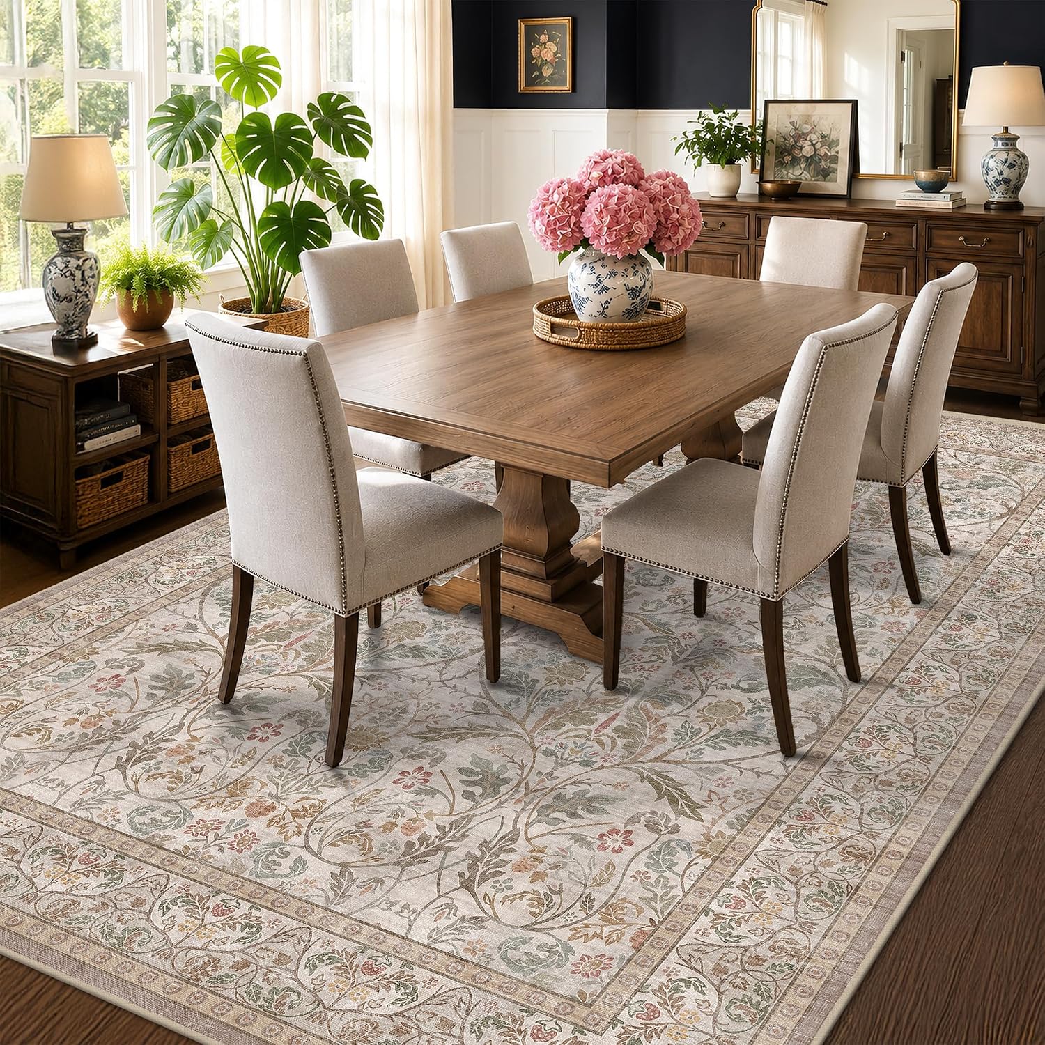 Thumbnail 5 de Evyhood EVY 001 Moss 8' x 10' Floral Washable Low-Pile Area Rug