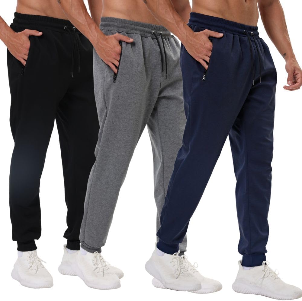 Detalle de Bsrpolry 3 Pack men's athletic sweatpants with zip pockets