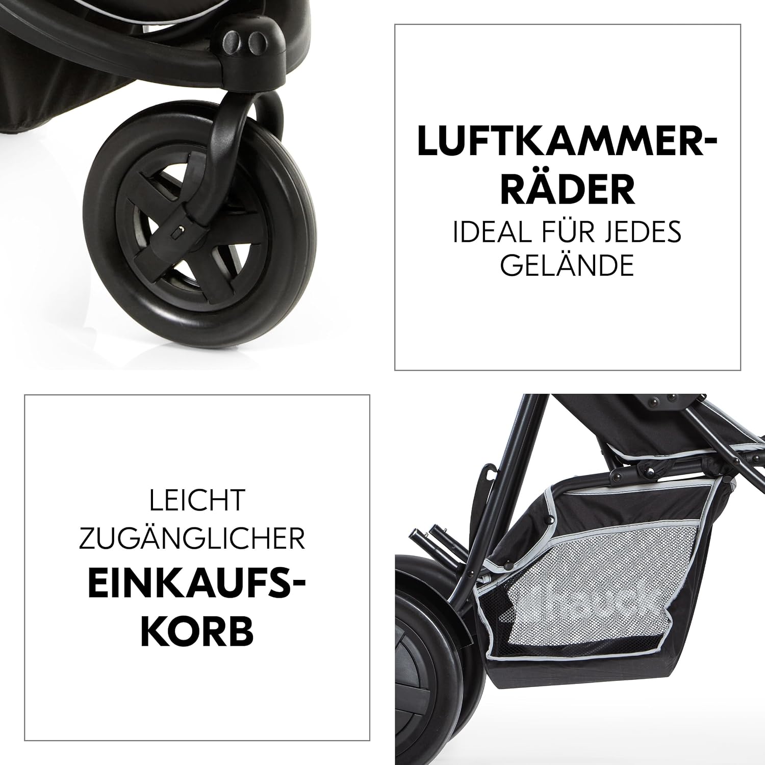 Detalle de hauck Dreirad Geschwisterbuggy Freerider Black –-zweifach flexibel für Baby ab Geburt und Kleinkind bis ca. 3 Jahre