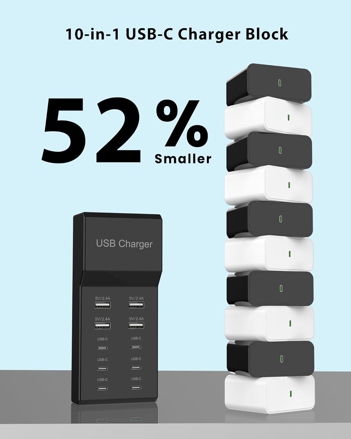 Detalle de USB C Charger Block 50W 10-Port Charging Station ๐