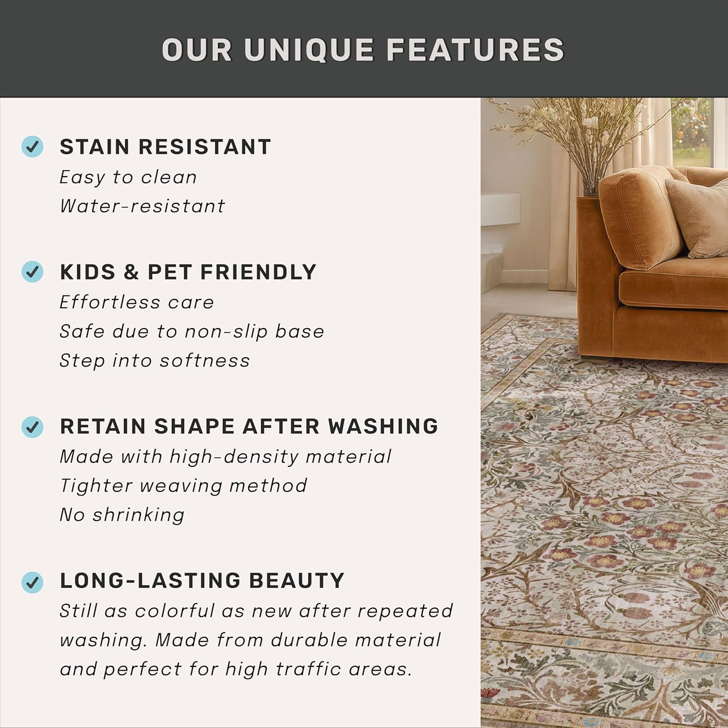 Thumbnail 6 de Hazo Haus Washable 10x14 Living Room Rug (Moss Green) — Low Pile, Non-Slip, Machine-Washable Area Rug