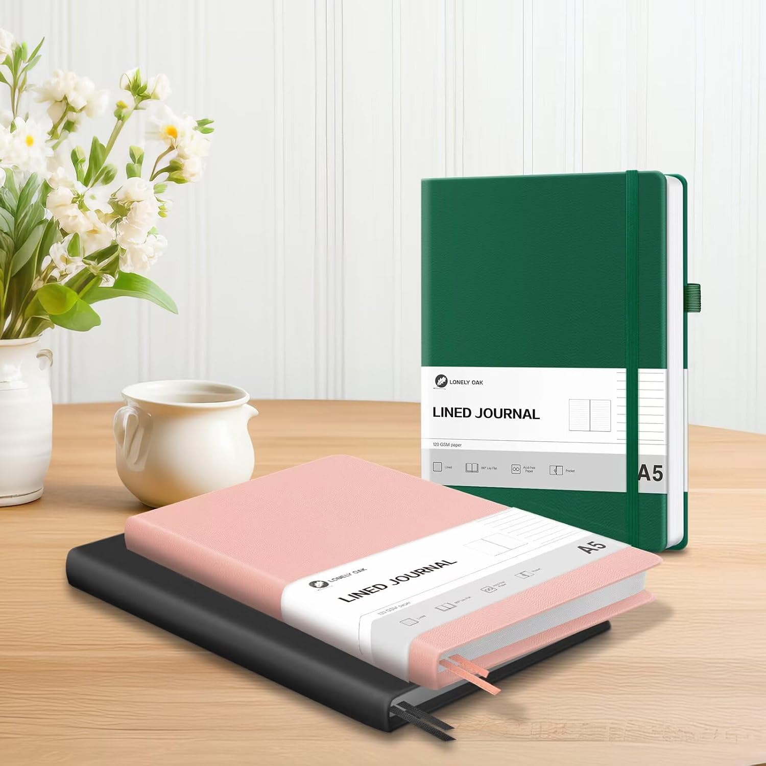 Thumbnail 6 de Lonely Oak Notizbuch A5 Liniert Hardcover – 160 Seiten, 120 g/m² Premiumpapier, Grün