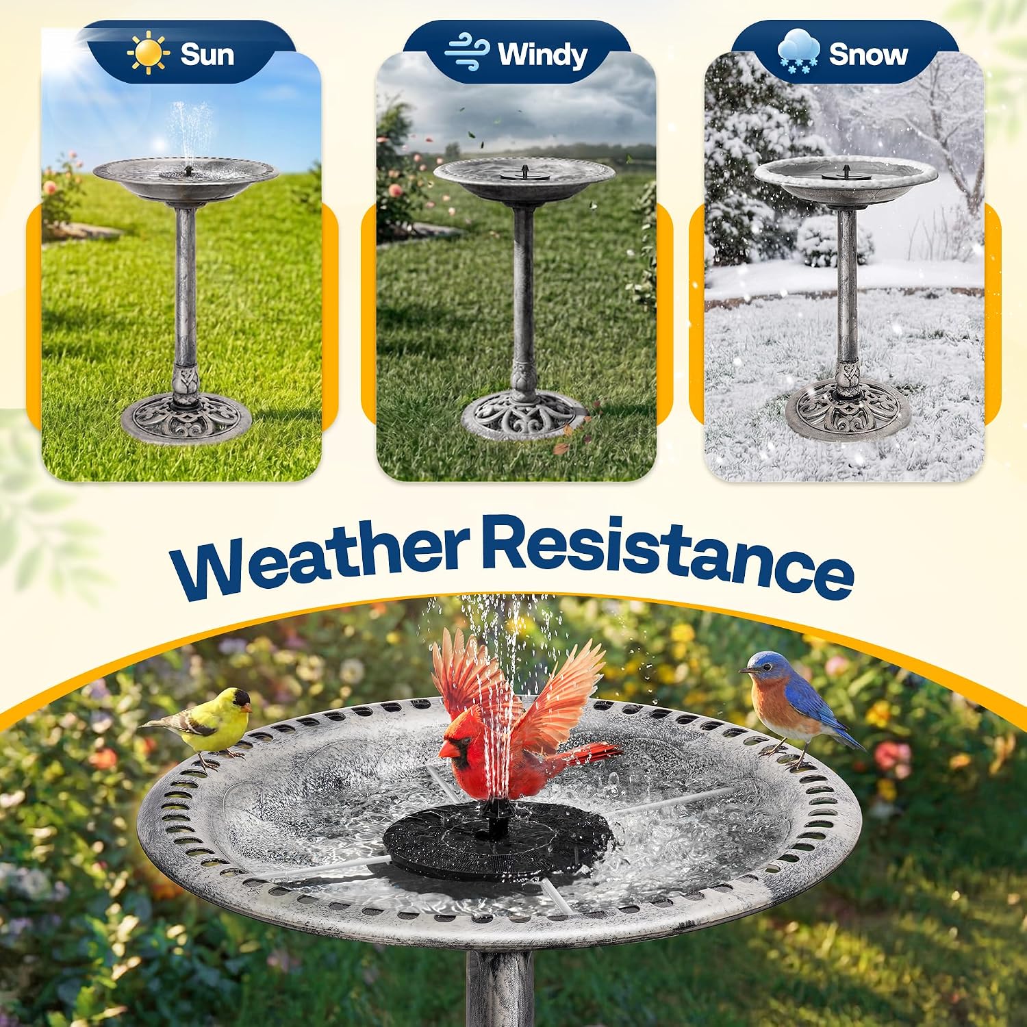 Detalle de VIVOHOME Plastic Resin Bird Bath with Solar Fountain – Round Grey Pedestal, 71x50x50cm