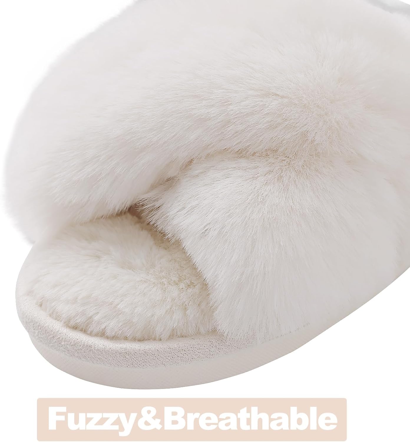Thumbnail 3 de Evshine Cross Band Fuzzy Slippers Memory Foam