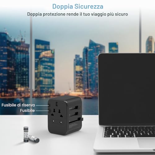 Detalle de TESSAN Adattatore Universale da Viaggio 5 in 1: 1 presa CA, 3 USB A e 1 USB C (Nero)