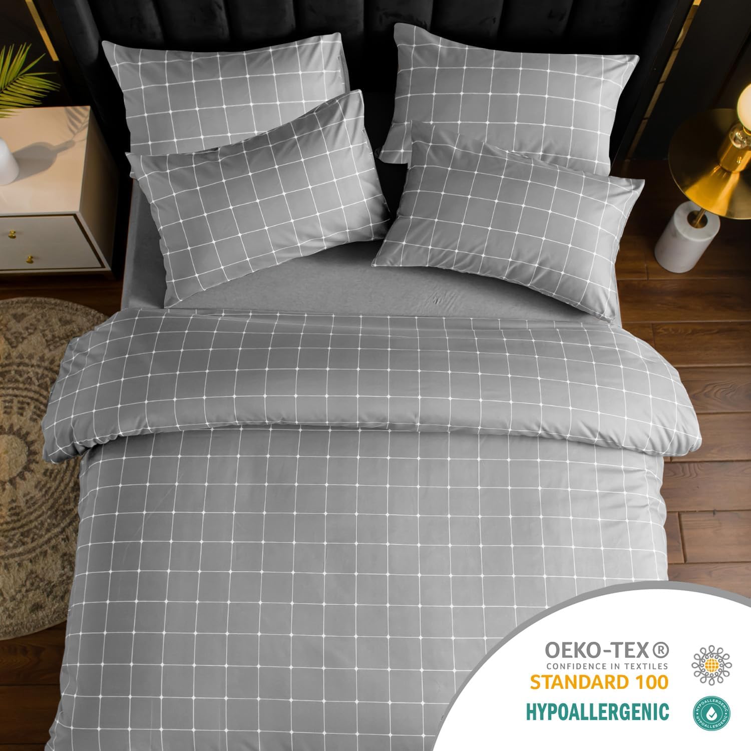 Detalle de Lazzaro King Size Duvet Cover Set (Premium Microfibre, Reversible) with Zipper Closure