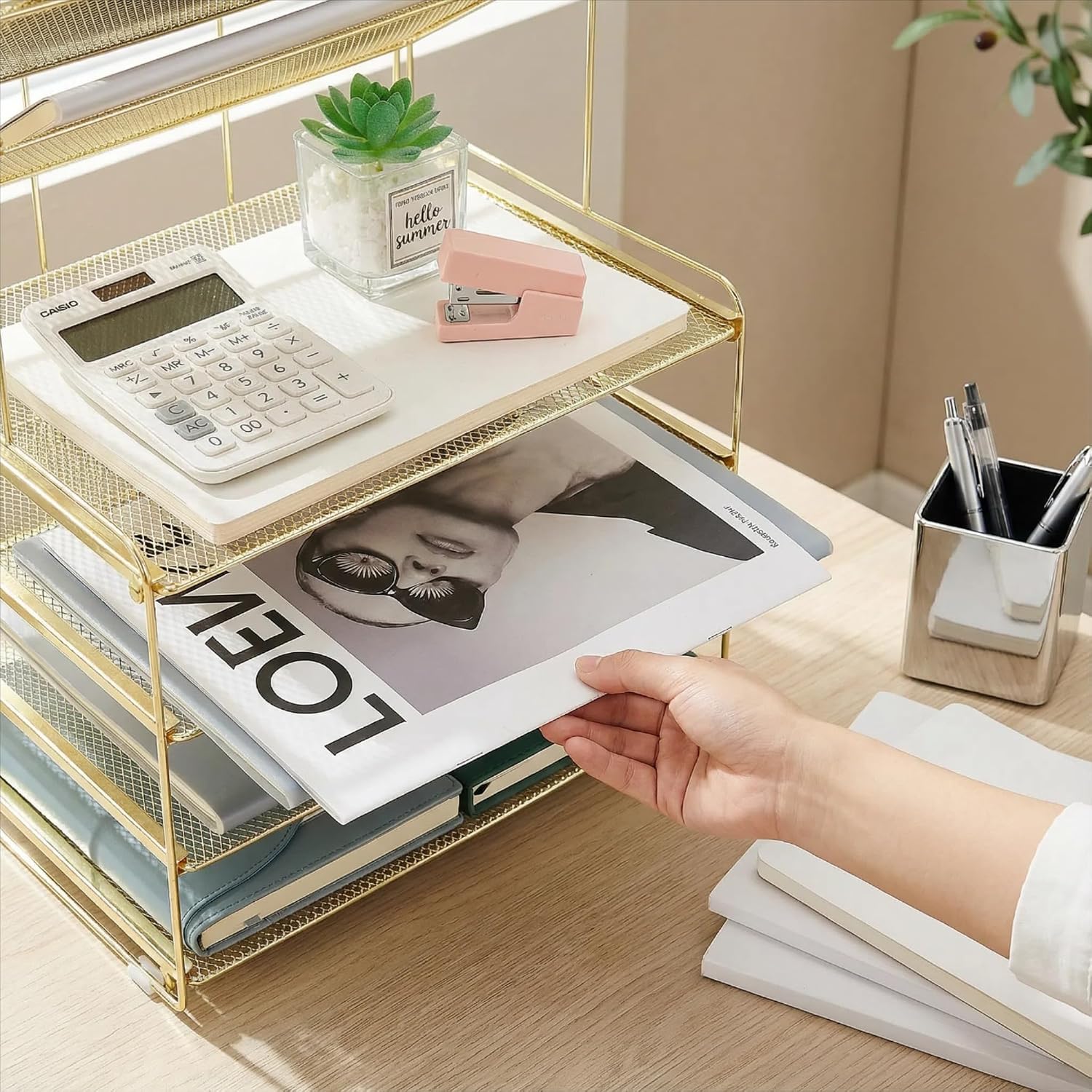 Detalle 2 de OPNICE Desk Organizer 6-Tier Metal Letter Tray, Gold Desktop File Organizer