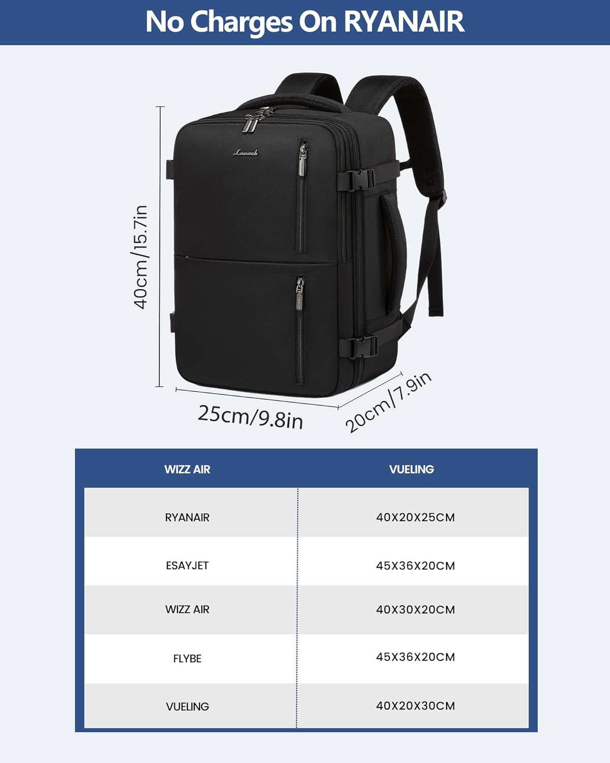 Detalle de LOVEVOOK Sac à Dos Voyage Avion 40x20x25 - Bagage cabine 20L, USB, 14'' PC, Beige
