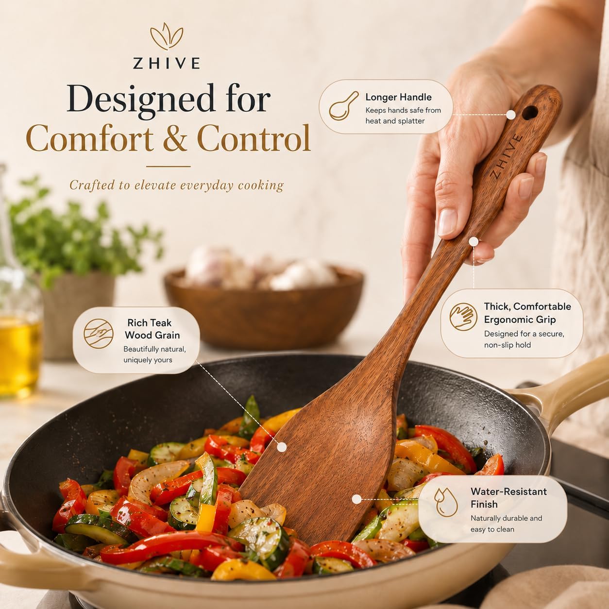 Detalle de ZHIVE Teak Wood Cooking Utensil Set