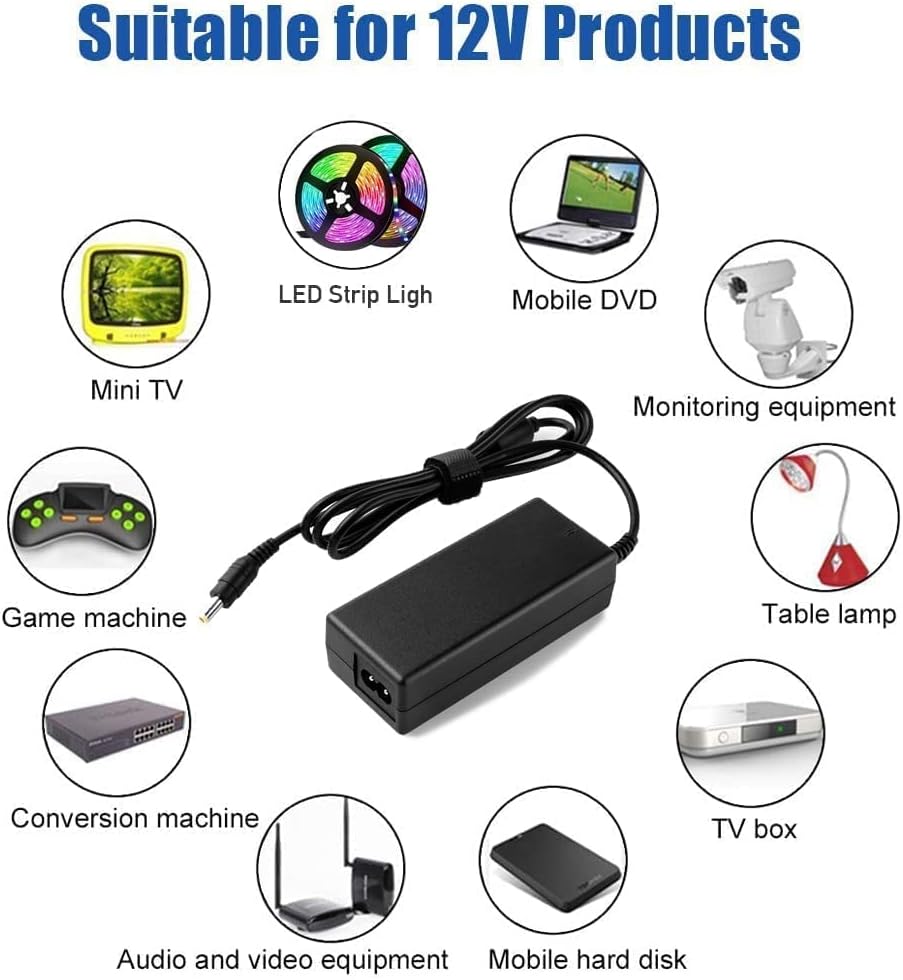 Detalle de BIUBOTY 12V 5A voedingsadapter, 60 W, 5,5 x 2,5 mm