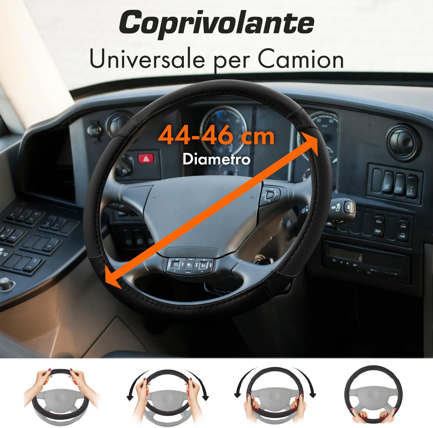 Detalle 2 de Upgrade4cars Coprivolante 44-46 cm Nero in finta pelle