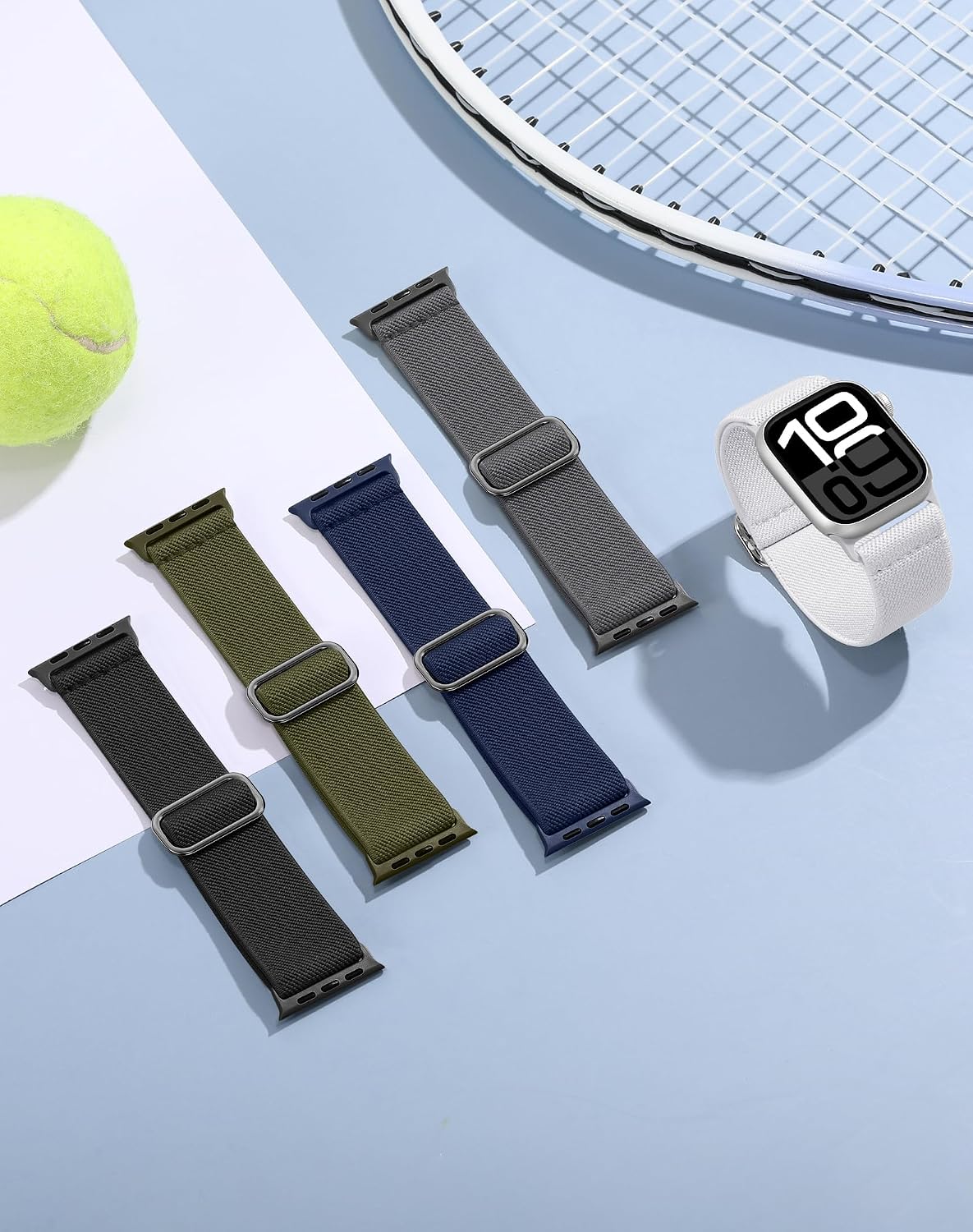 Thumbnail 1 de Adorve 5 Pack Nylon Elastic Strap for Apple Watch – Stretchy Solo Loop Bands (44–49mm)