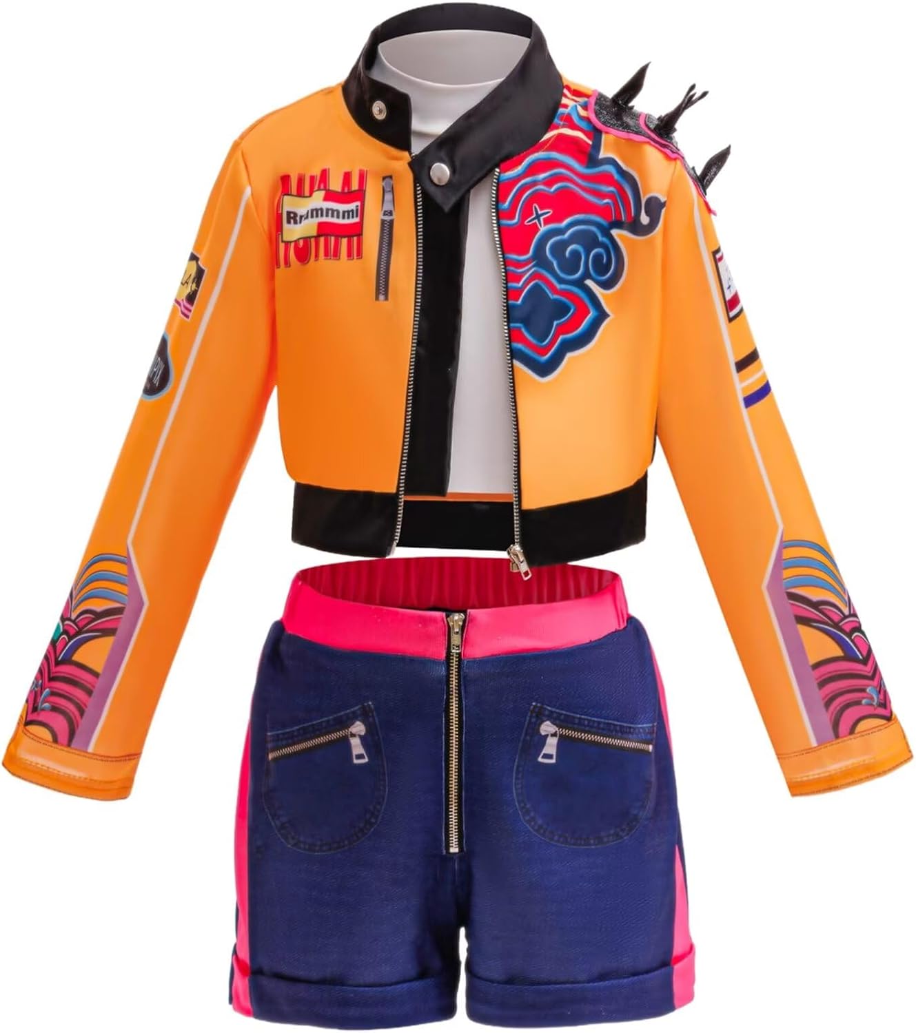 Detalle de Tangsenyu Kids Orange Costume for Girls – Jacket, T-shirt & Shorts Fancy Outfit