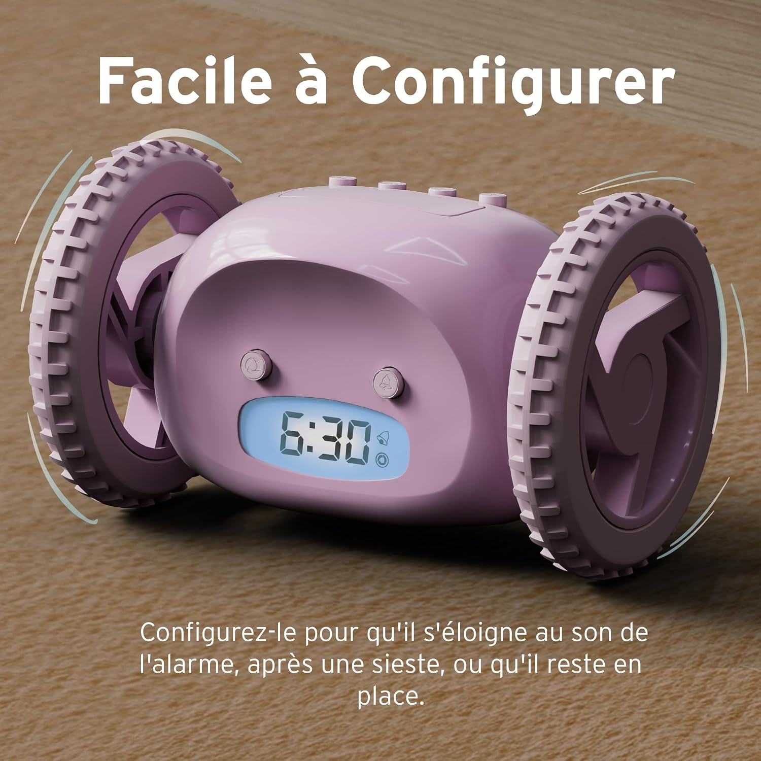 Thumbnail 6 de Clocky Réveil matin à roulettes “Roulant Forte Sonnerie” (lavande) — réveil puissant pour gros dormeurs