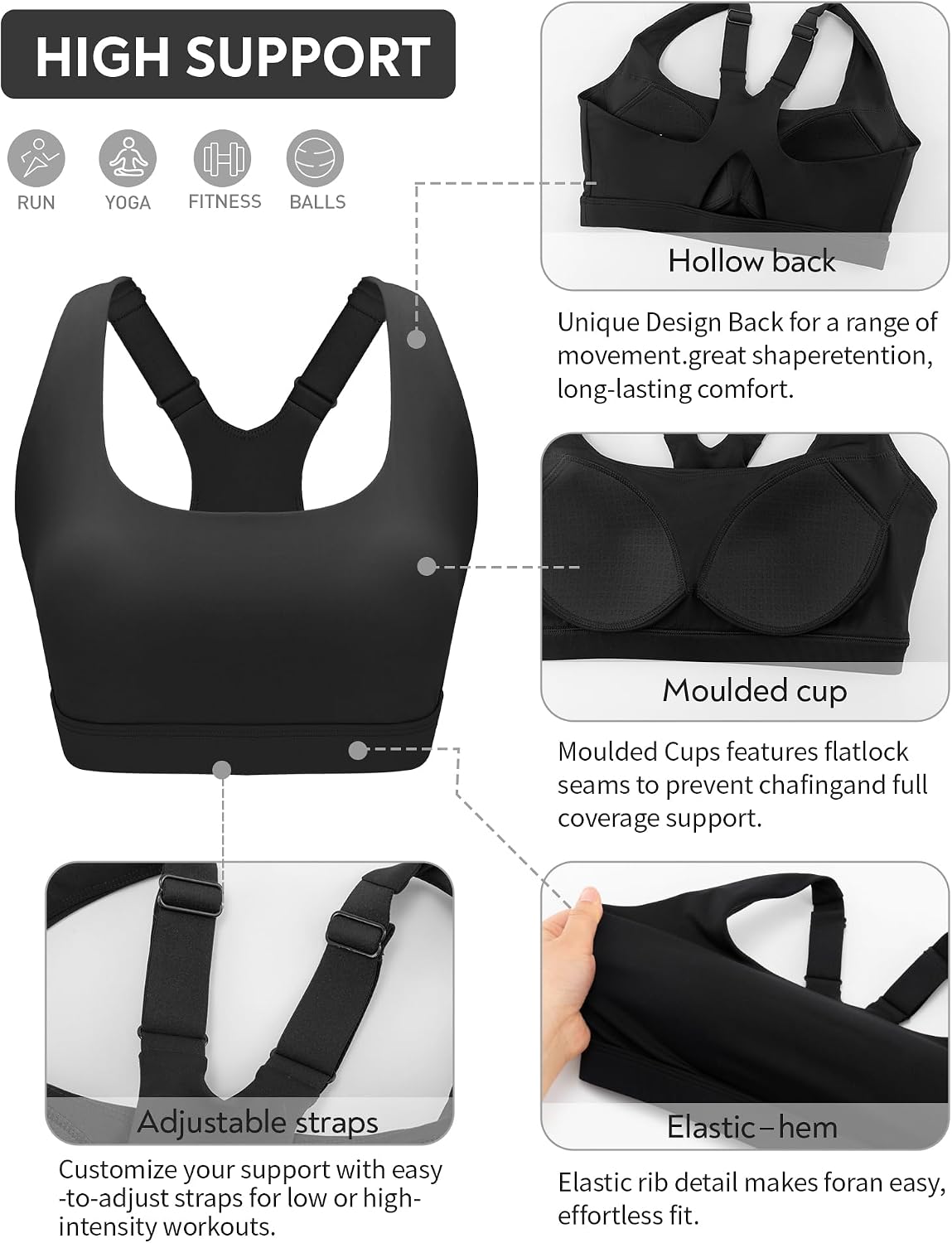Detalle 2 de RUNNING GIRL High Impact Sports Bra with Molded Cups ⚙
