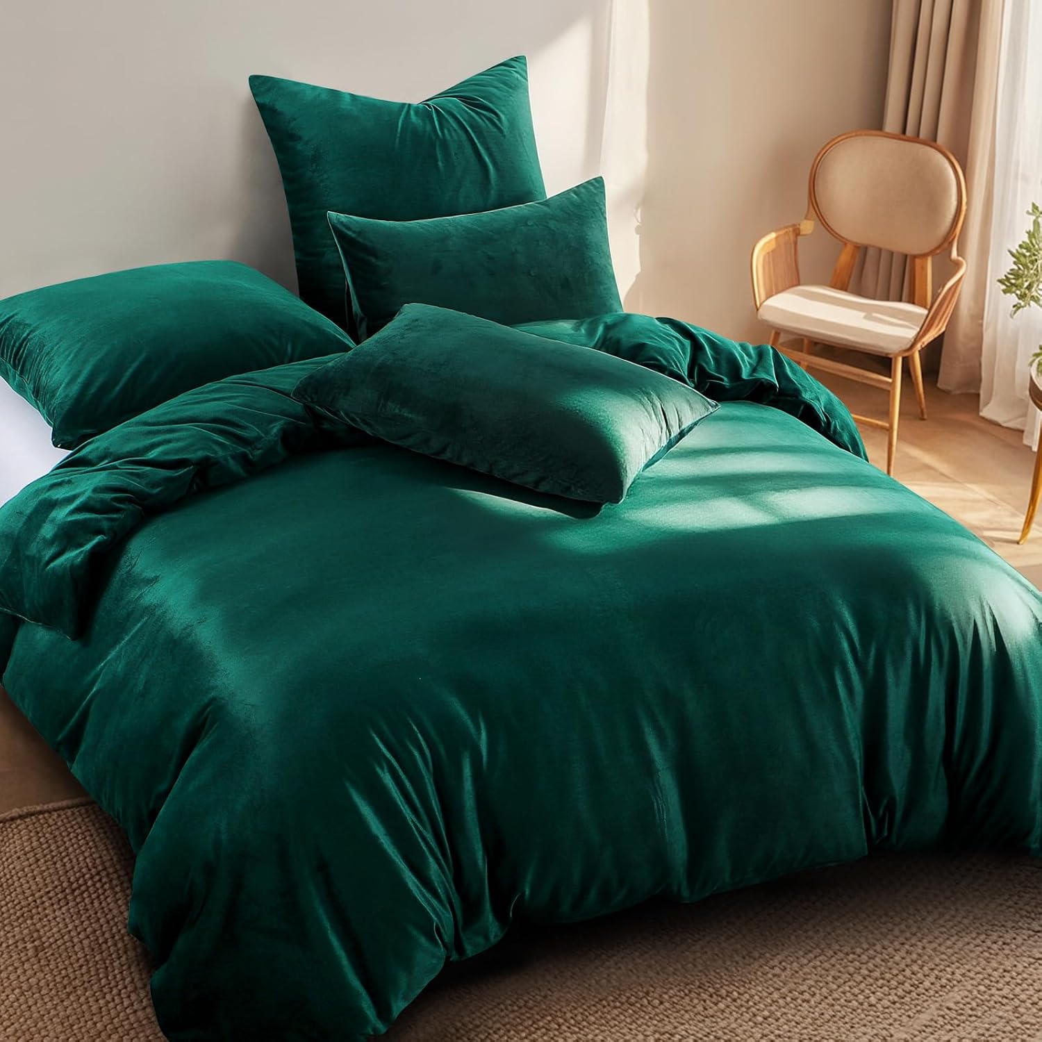 Detalle de Aisbo pluchen winterbeddengoed 155 x 220 cm, donkergroen met ritssluiting